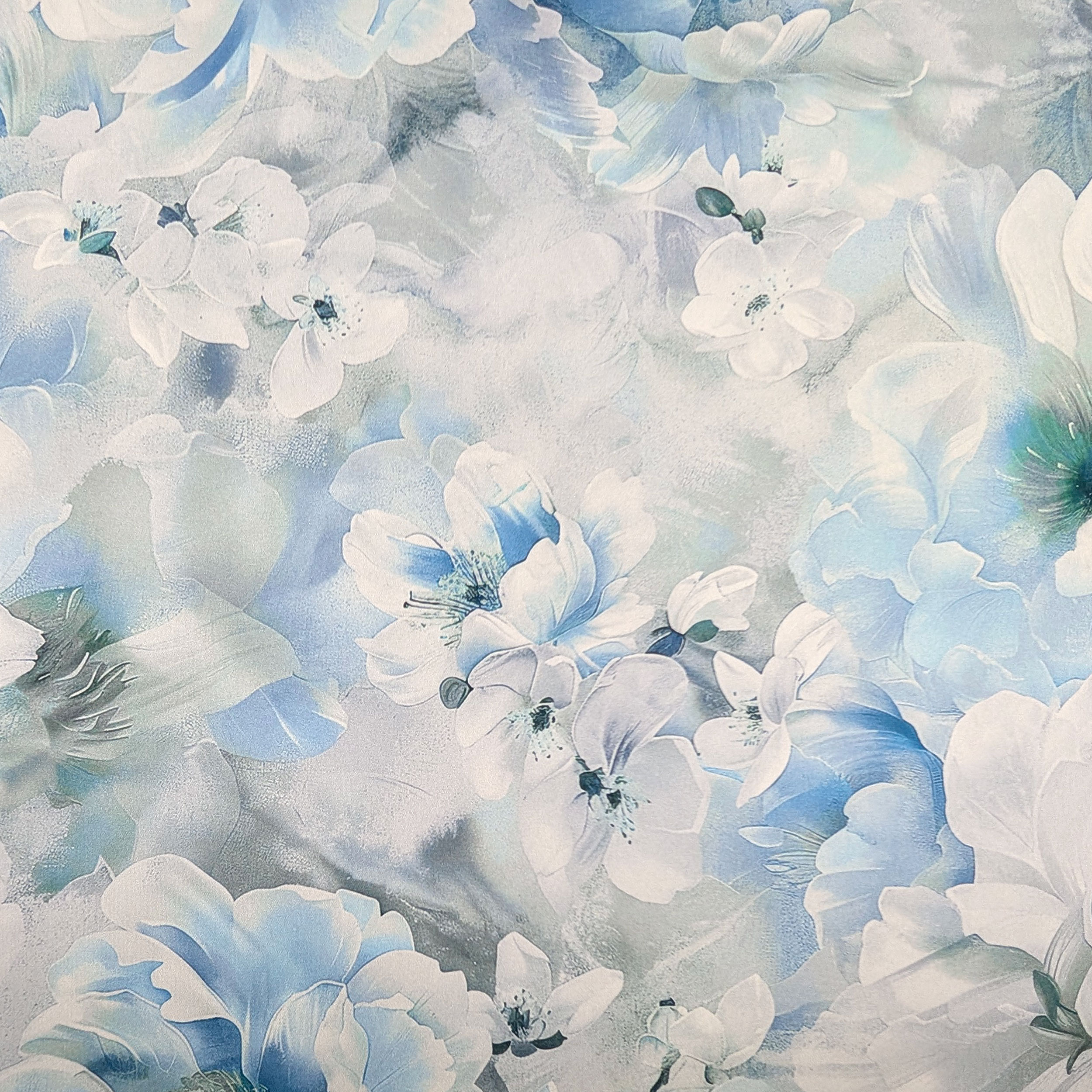 Raso Setato Alta Moda Fiori Azzurri Image