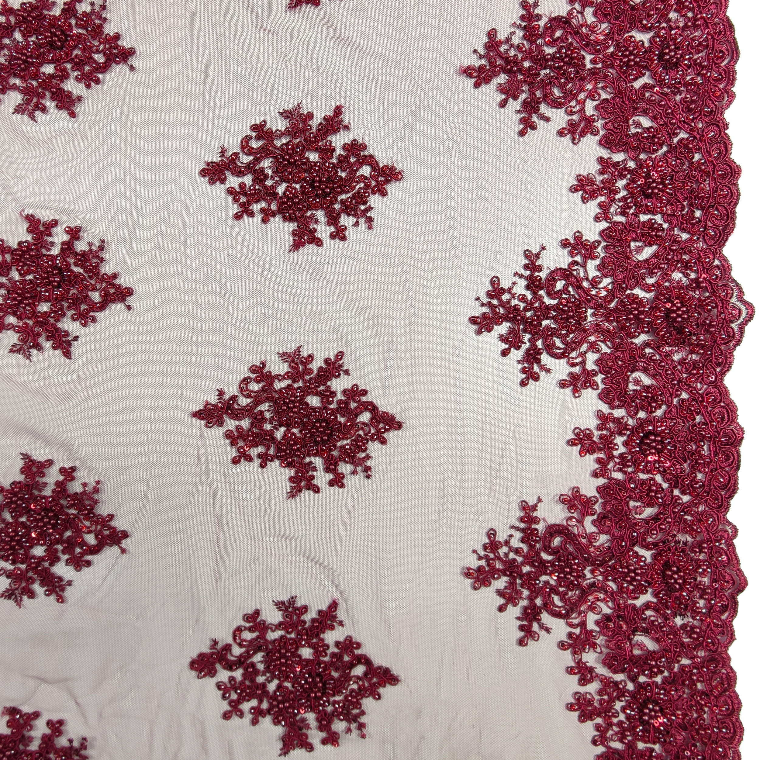 Tulle Ricamato Perline Lux Bordeaux