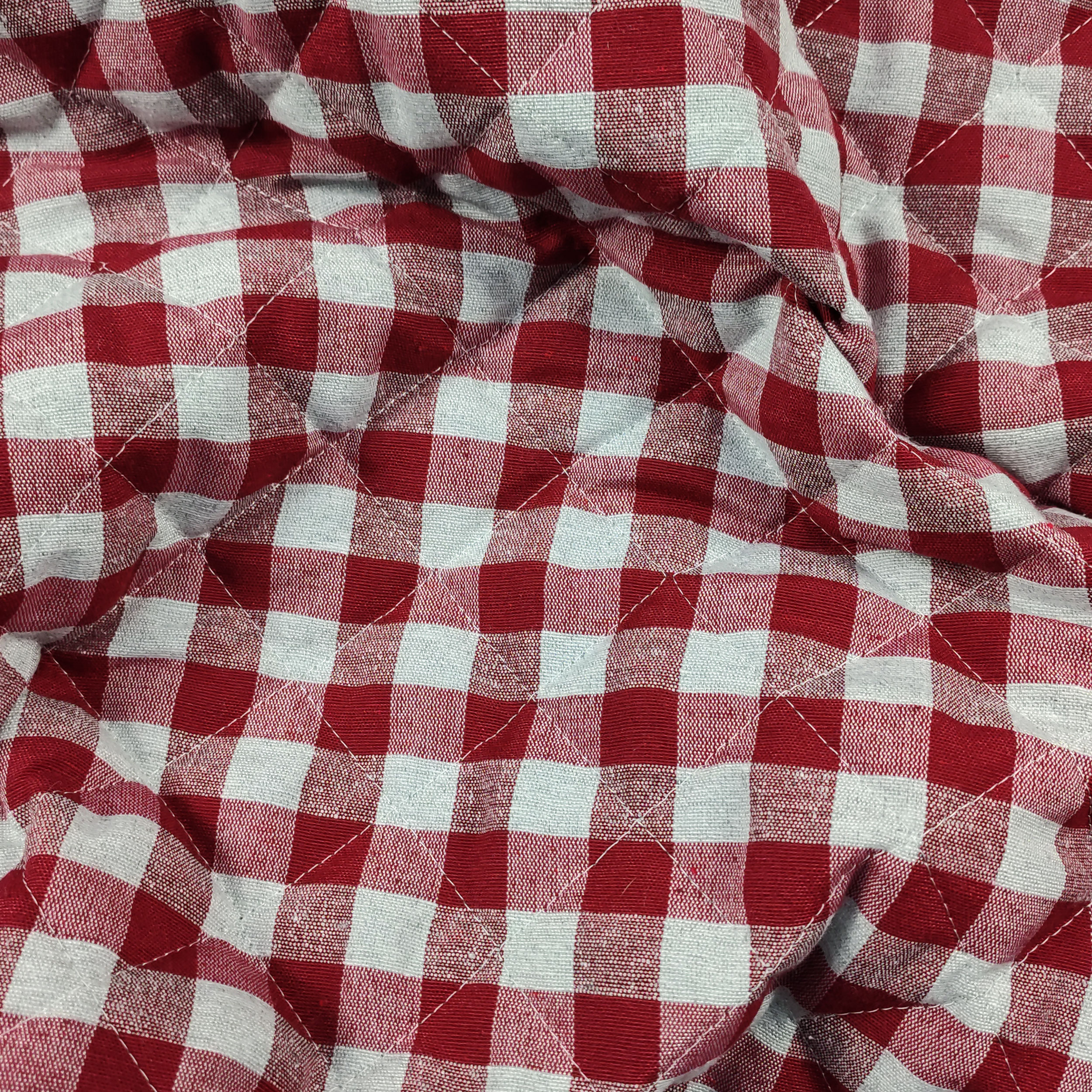 Tessuto Trapuntato Quadretti Rosso e Grigio