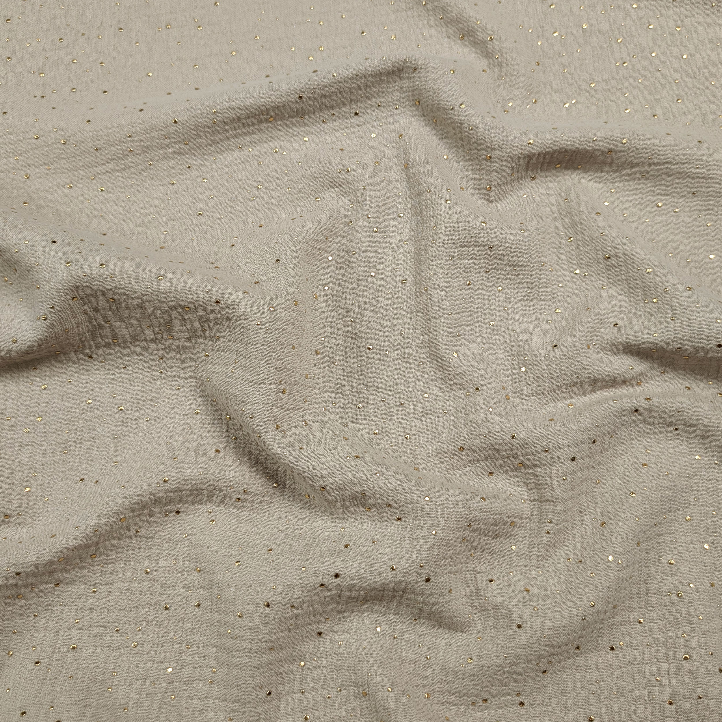Mussola Cotone Beige con Pois Oro Image