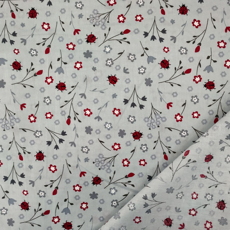 Tessuto cotone leggero fiori e coccinelle (1)