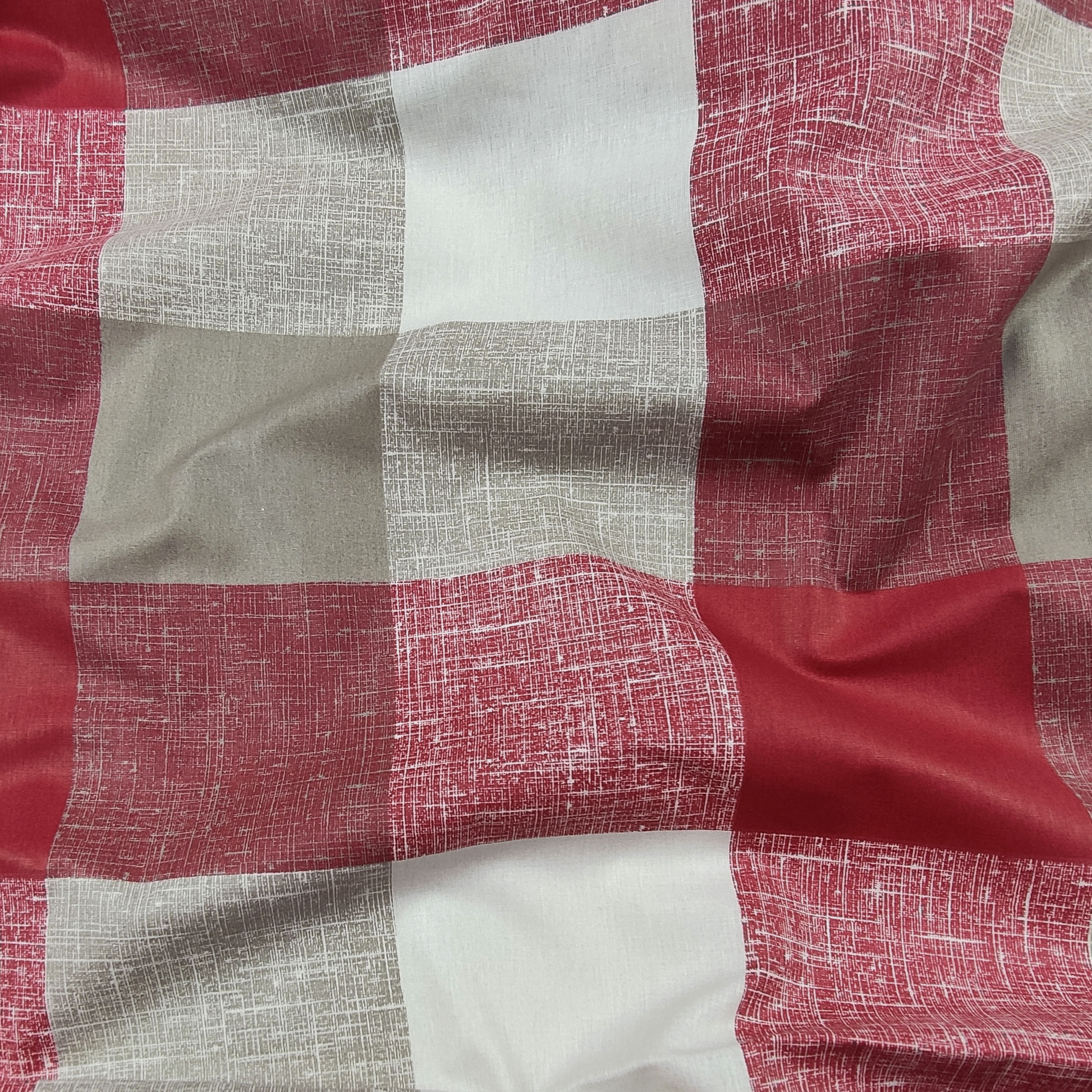Tessuto Cotone Quadri Rossi e Beige