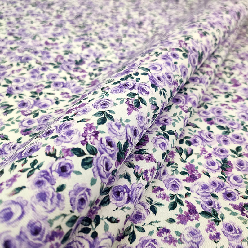 Tessuto di Cotone Roselline Viola