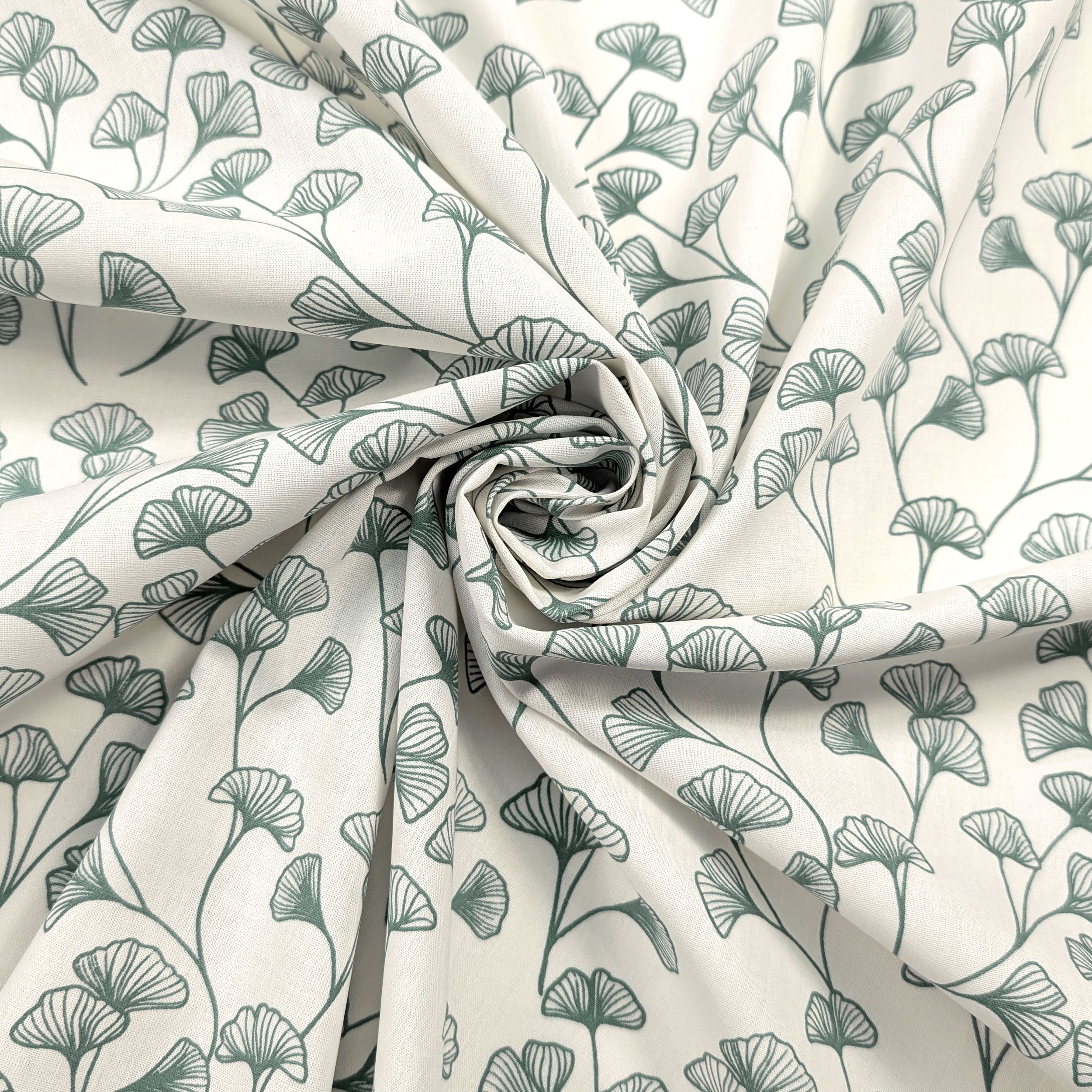 Popeline Cotone Foglie Sfondo Verde Grigio Image