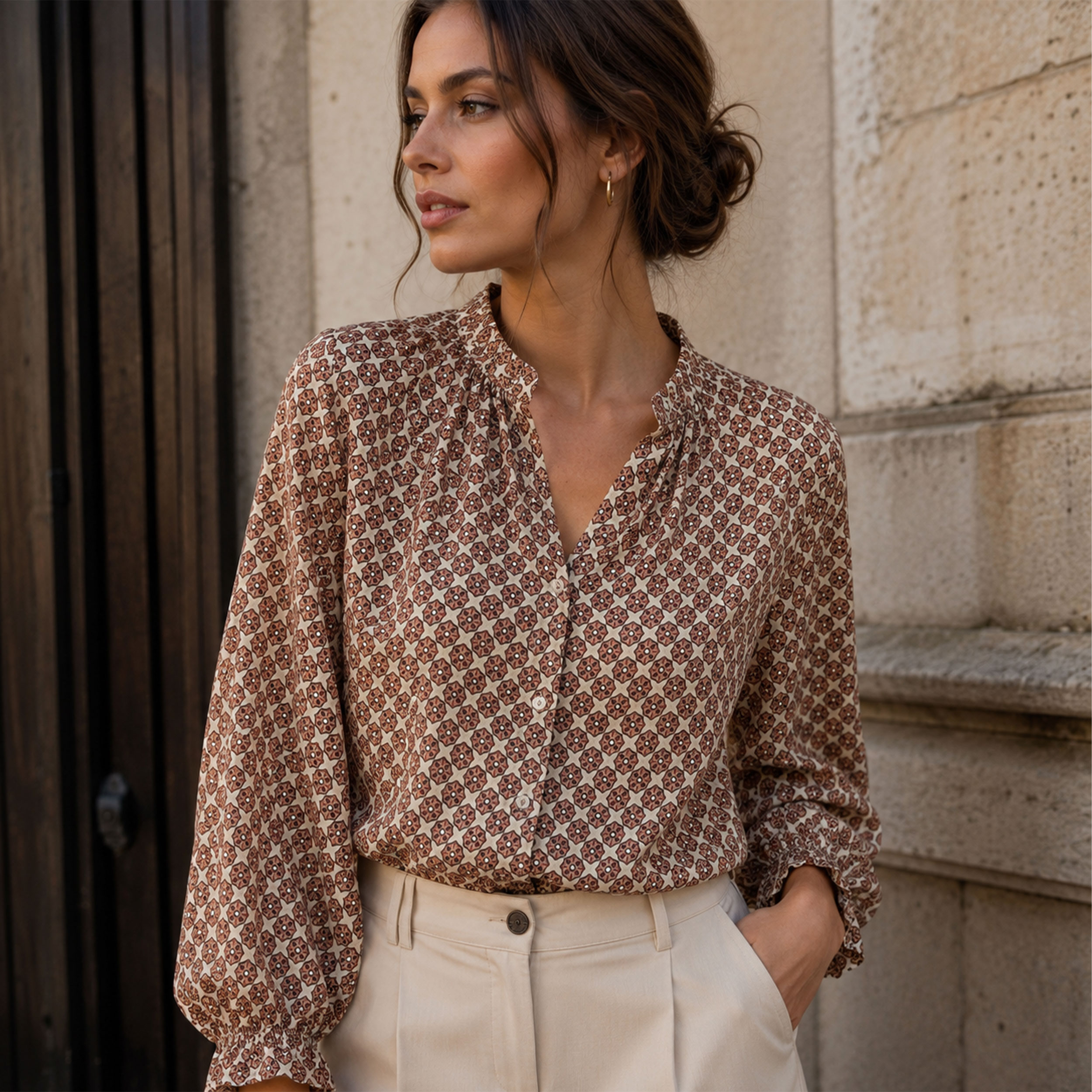 Flanella Misto Seta Moda Bohémien Mattone Image
