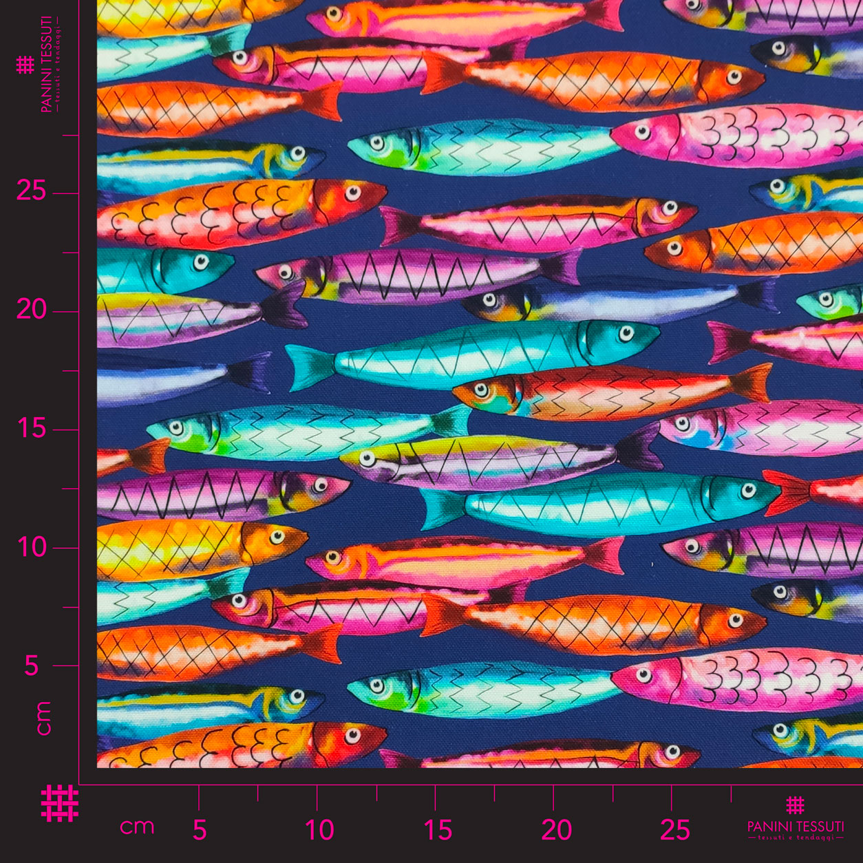 Tessuto Panama Cotone Sardine Multicolor Toni del Blu