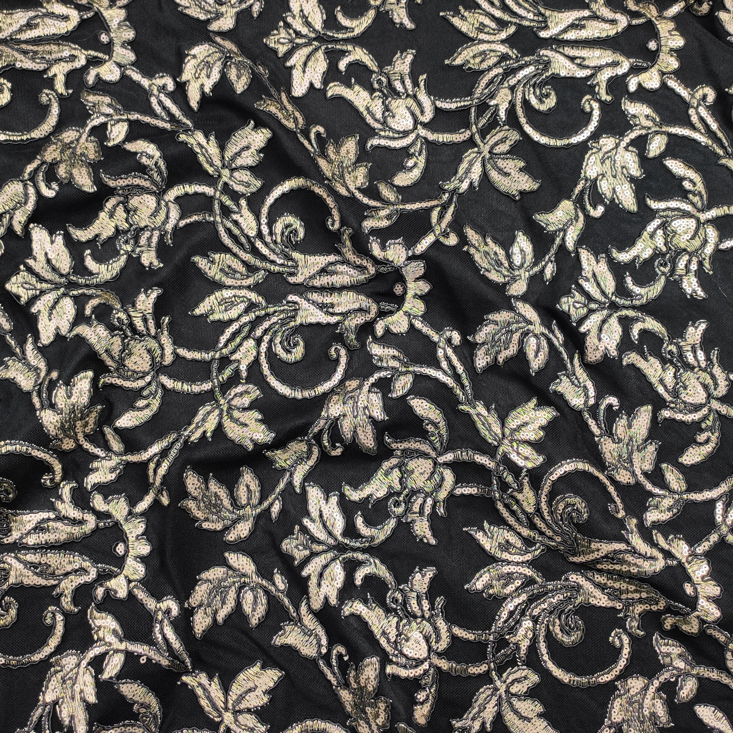 Tulle Ricamato con Paillettes Moda Nero