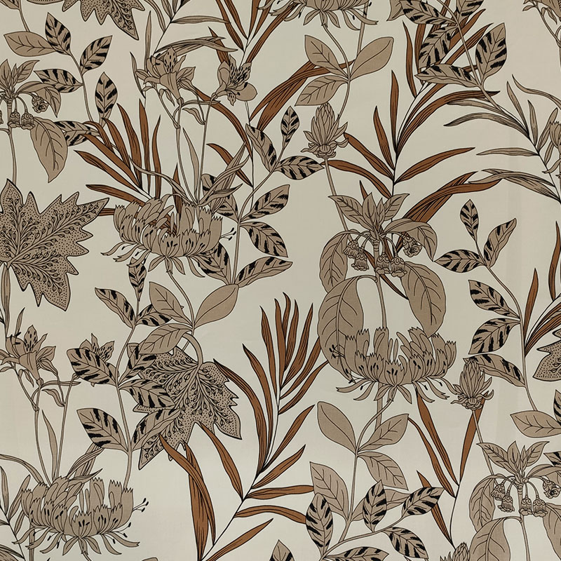 Tessuto Cotone Elasticizzato Foglie Beige