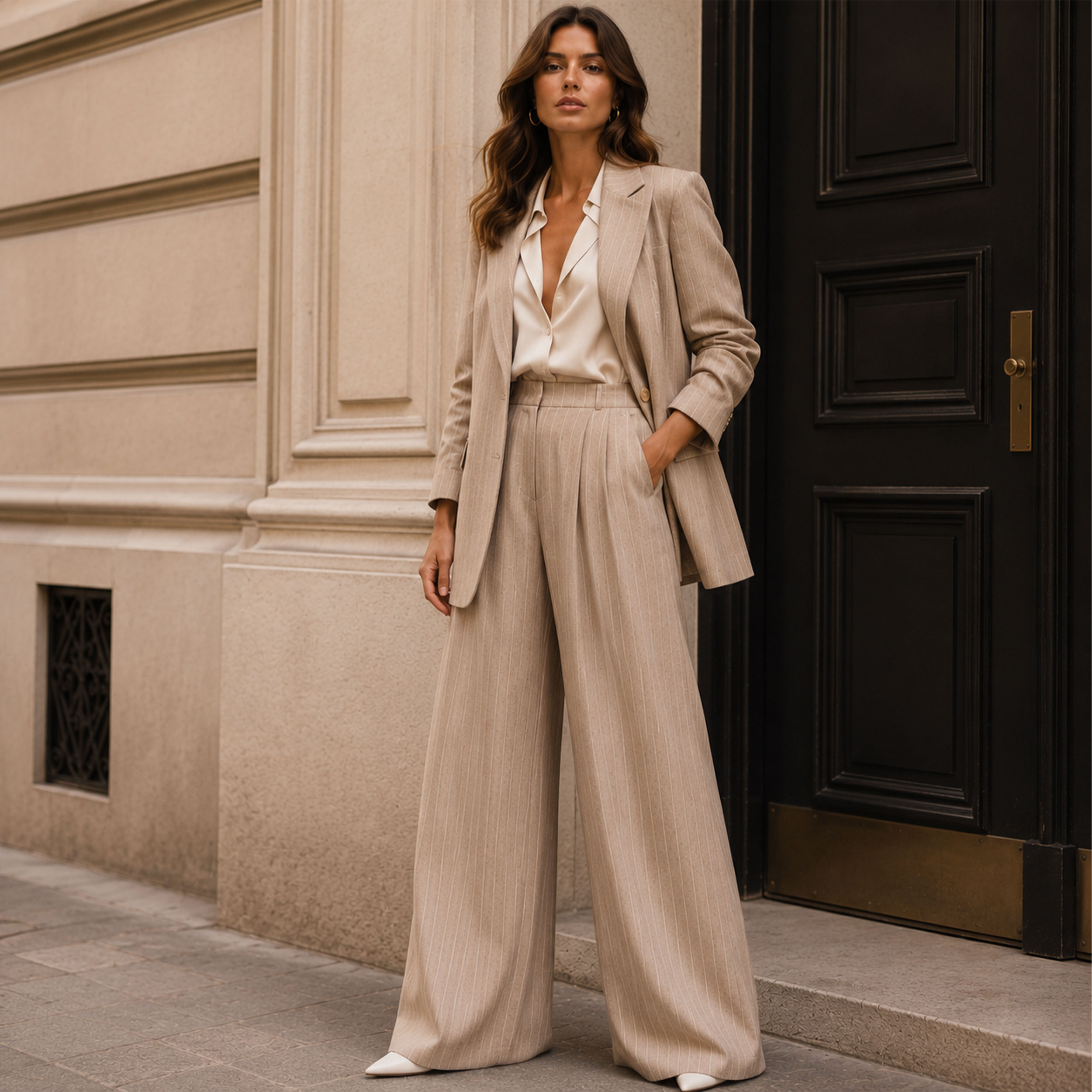 Viscosa Elastica Beige Righe Sottili Image