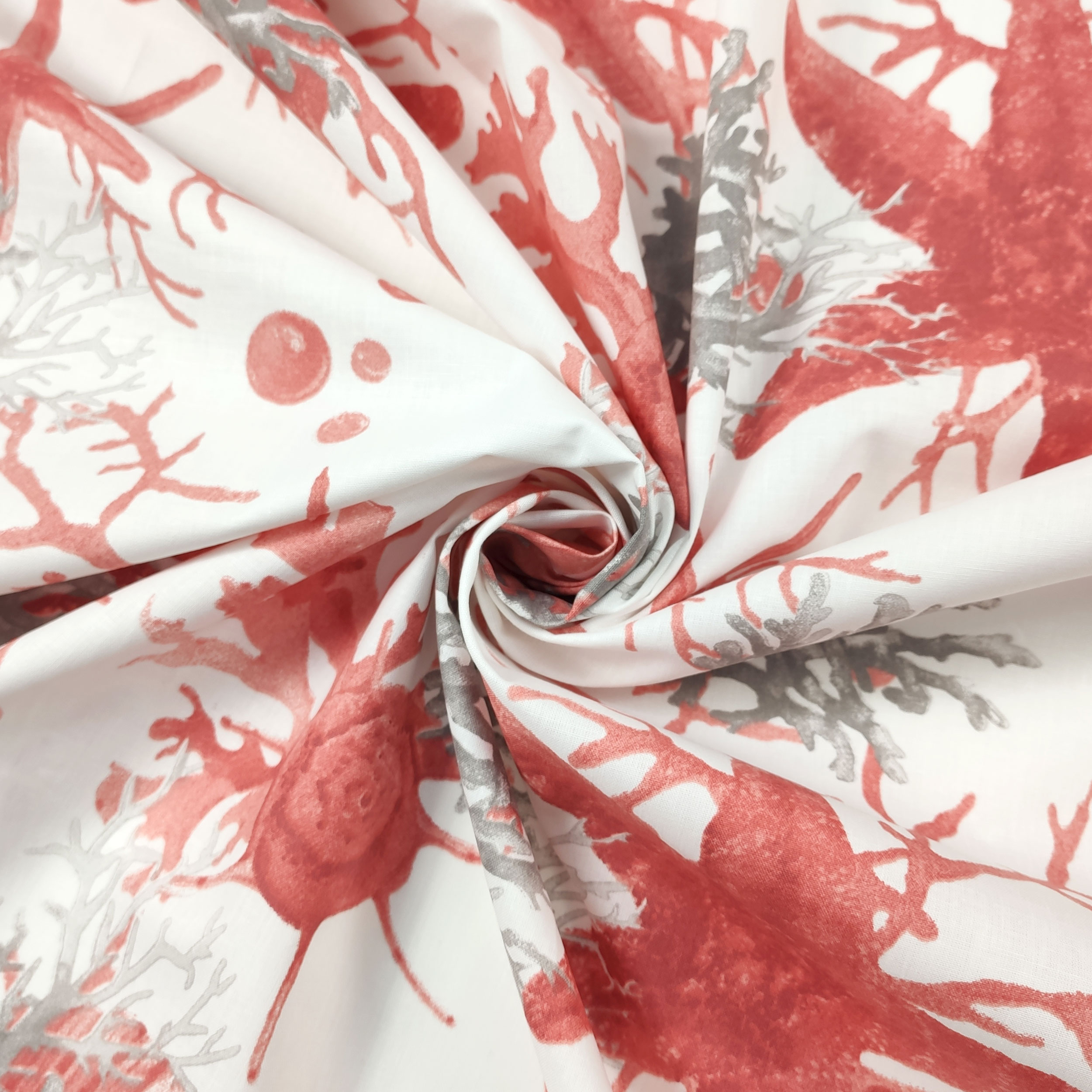 Tessuto Cotone con Coralli Stelle Marine Rosse
