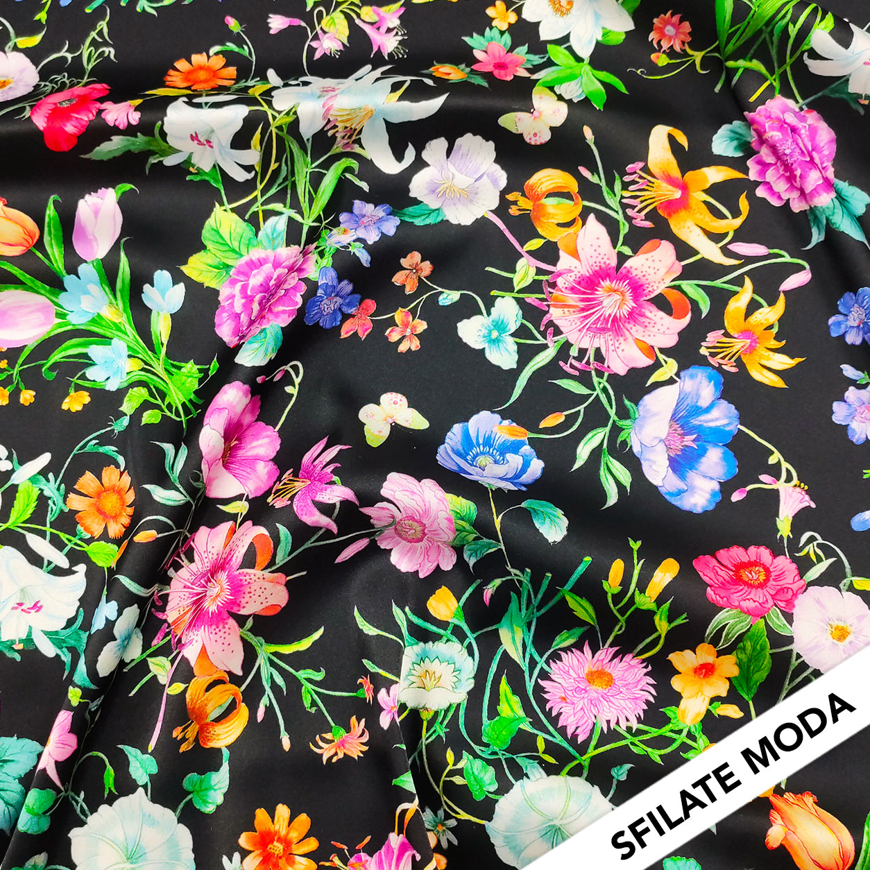 Rasetto Elasticizzato Setato Moda Nero con Fiori