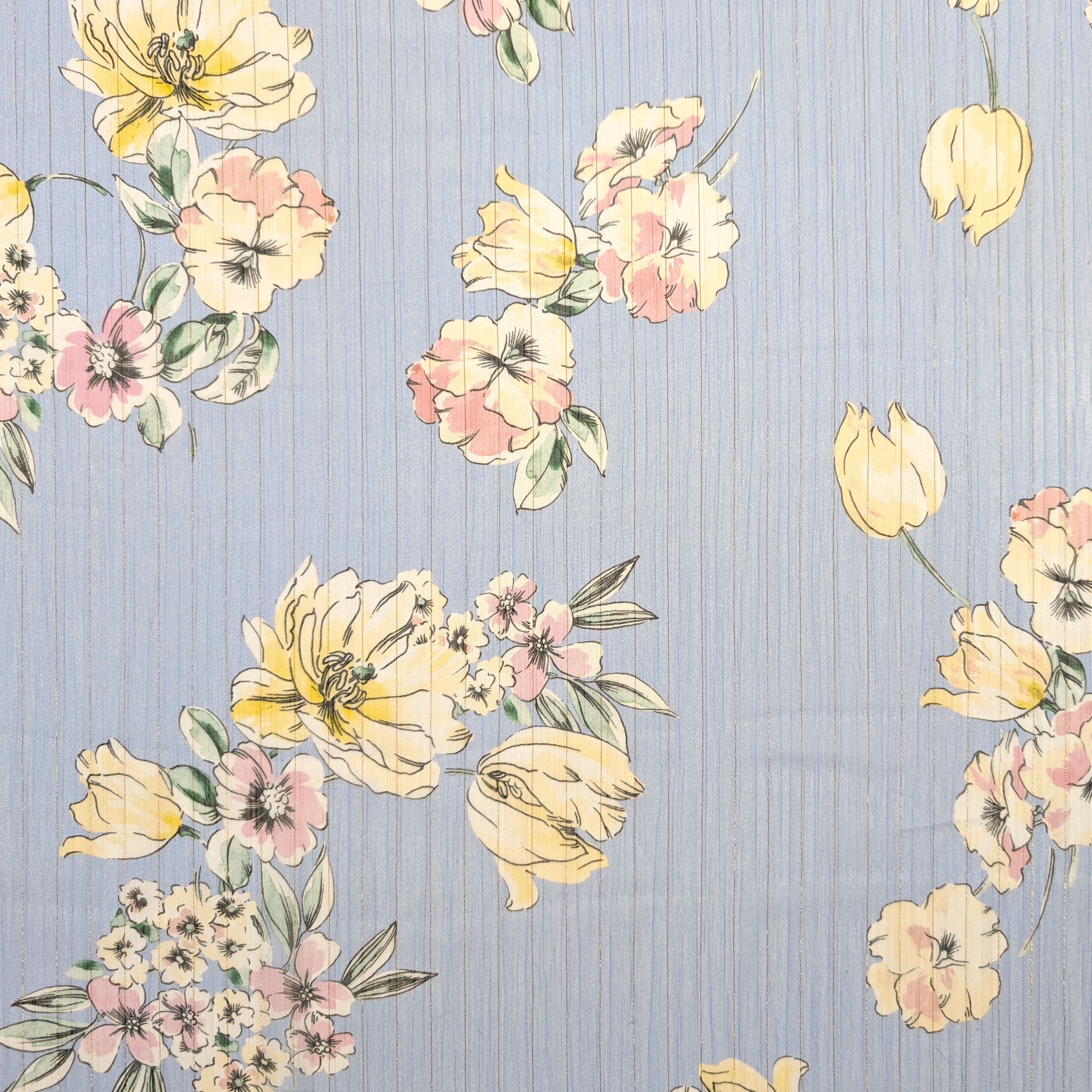 Chiffon Lurex Fiori e Righe Sfondo Celeste Image
