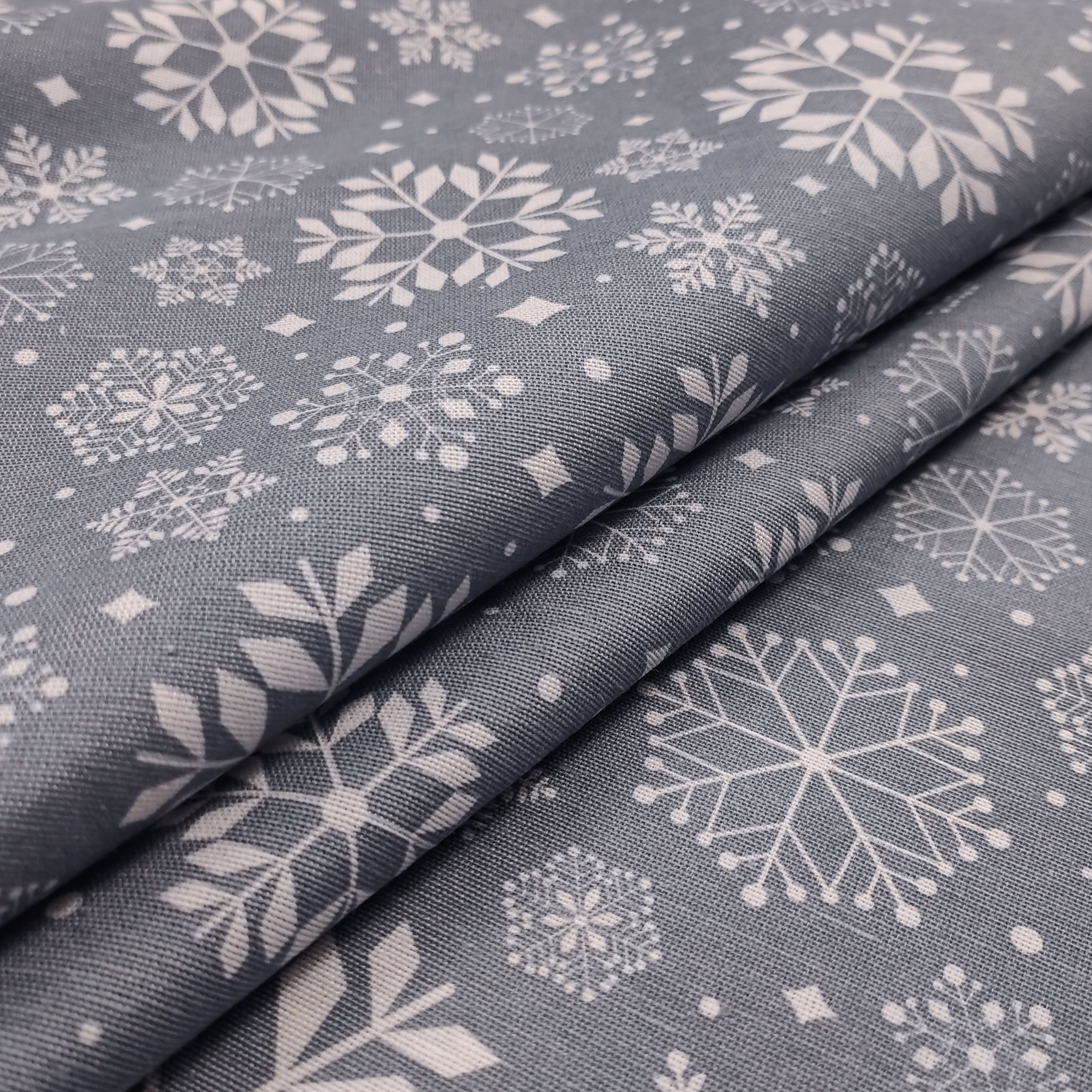 tessuto fiocchi di neve sfondo grigio misto cotone