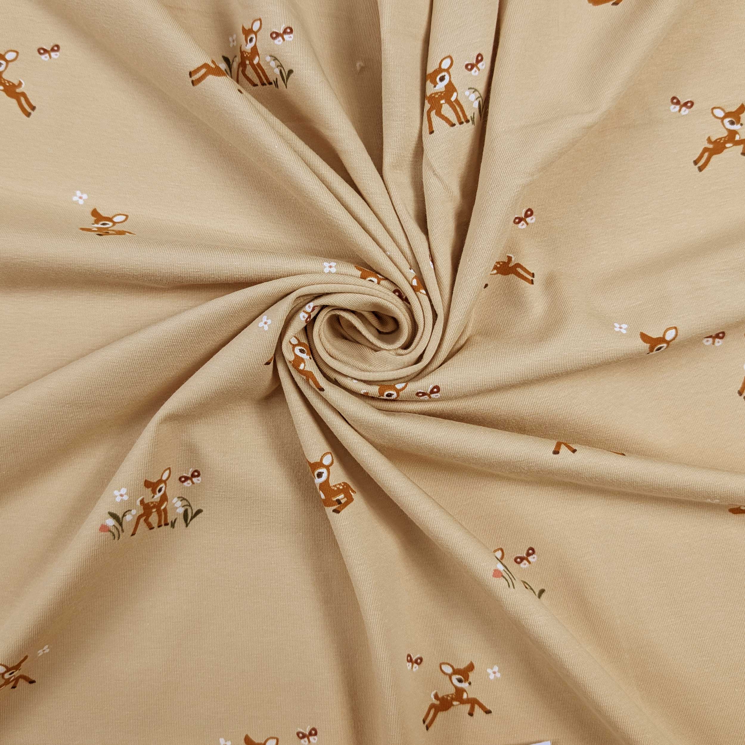 Jersey Cotone Sfondo Beige con Cerbiatti  Image