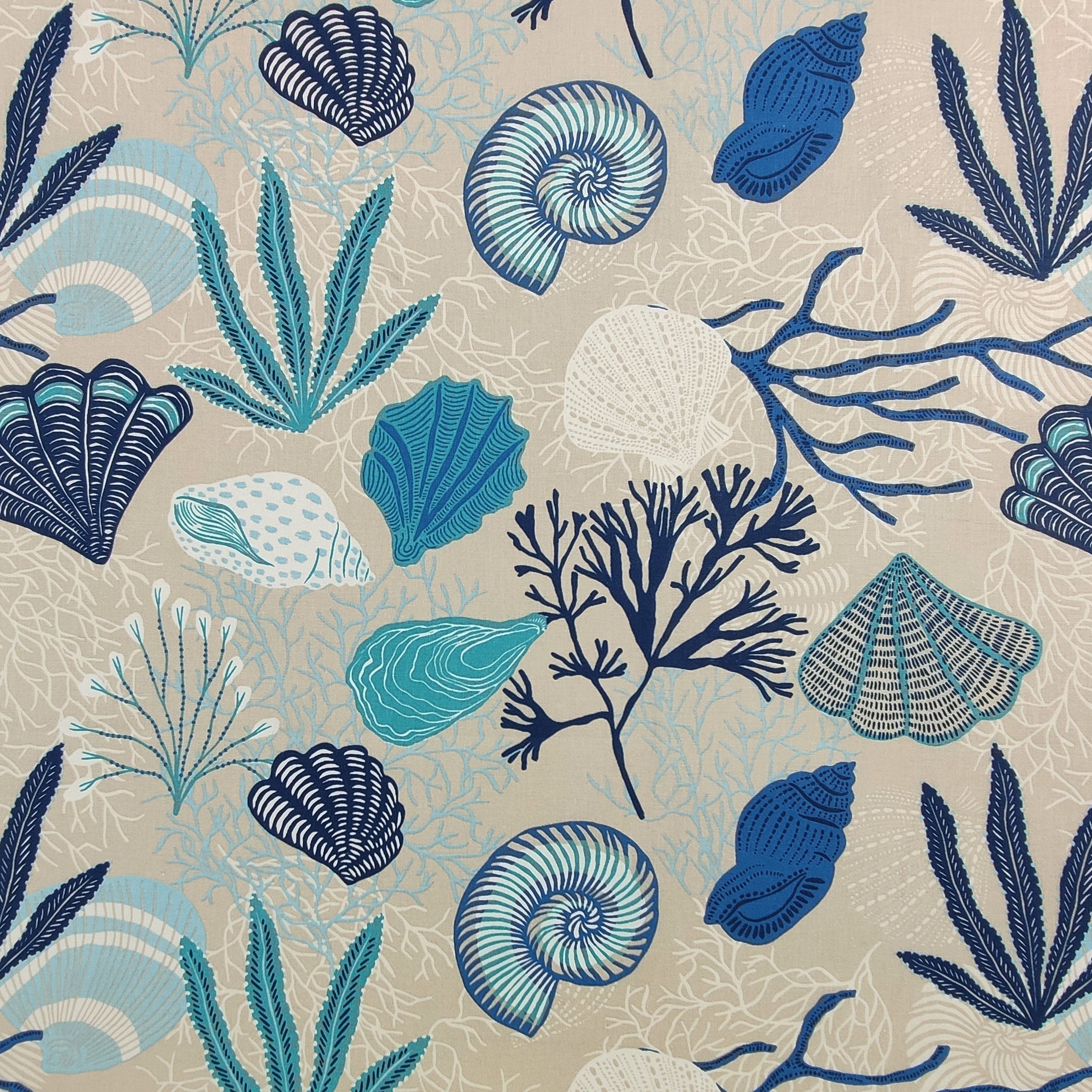 Cotone Coralli e Conchiglie Blu