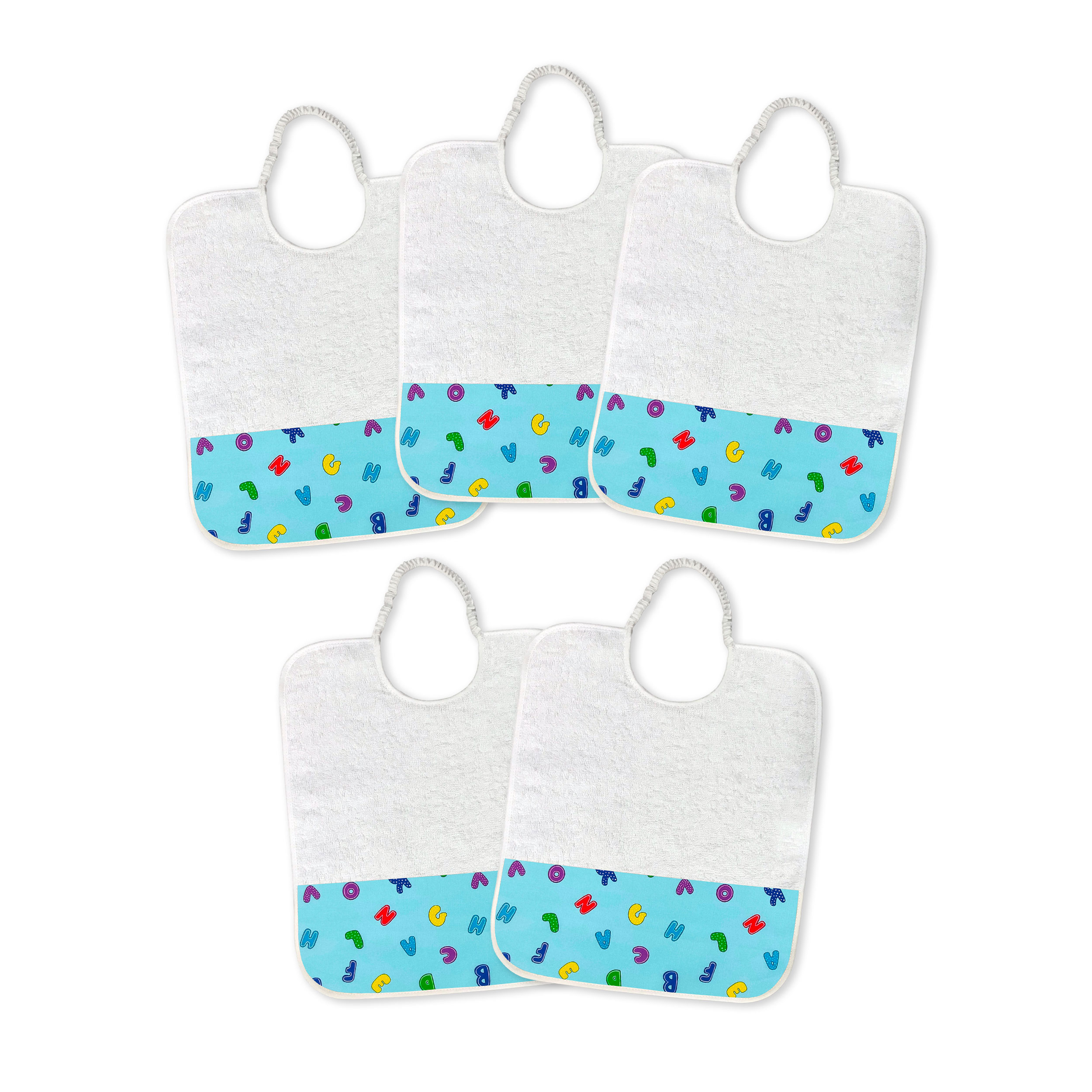 Set 5 Bavaglini Alfabeto Sfondo Azzurro