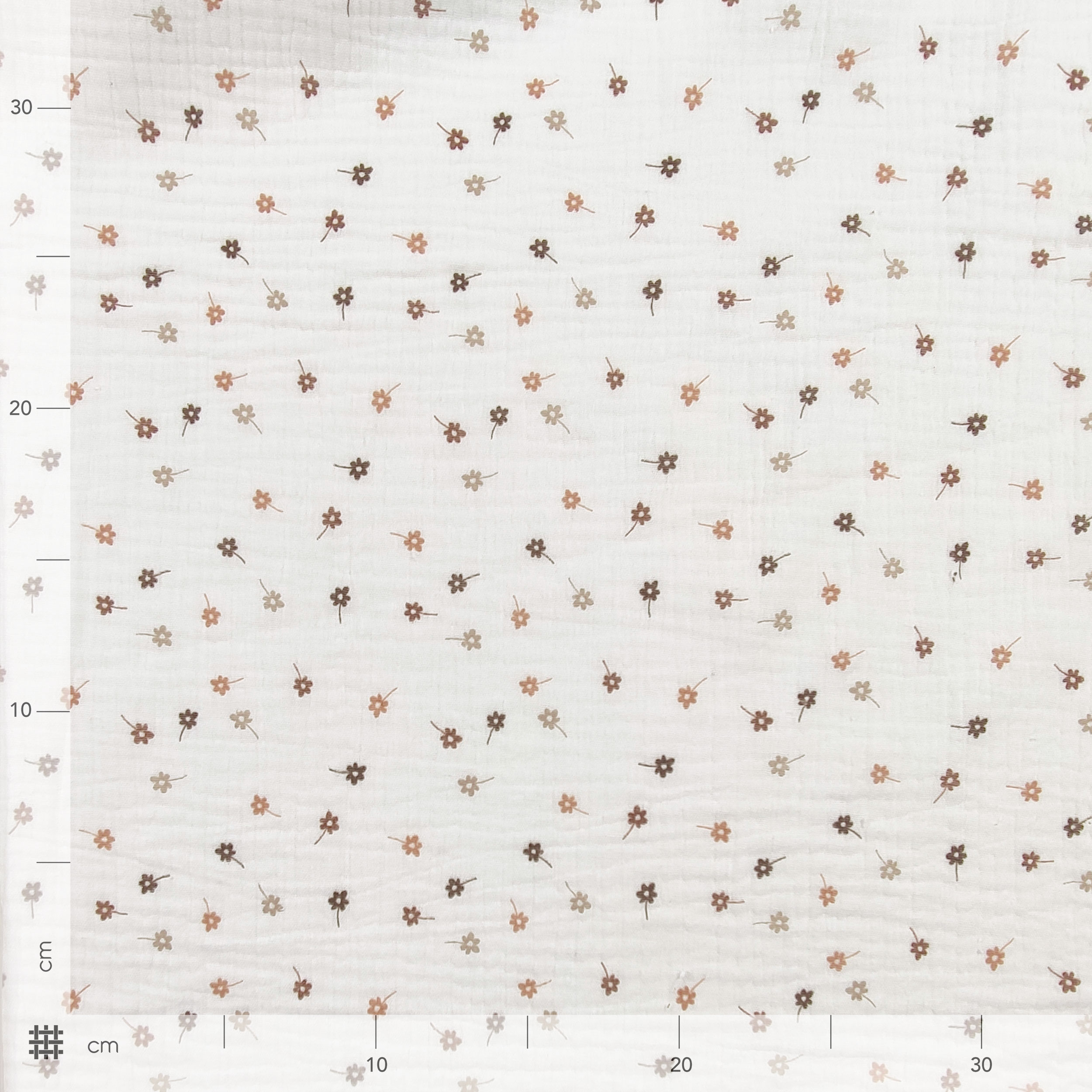Mussola di Cotone Fiori Beige Sfondo Bianco