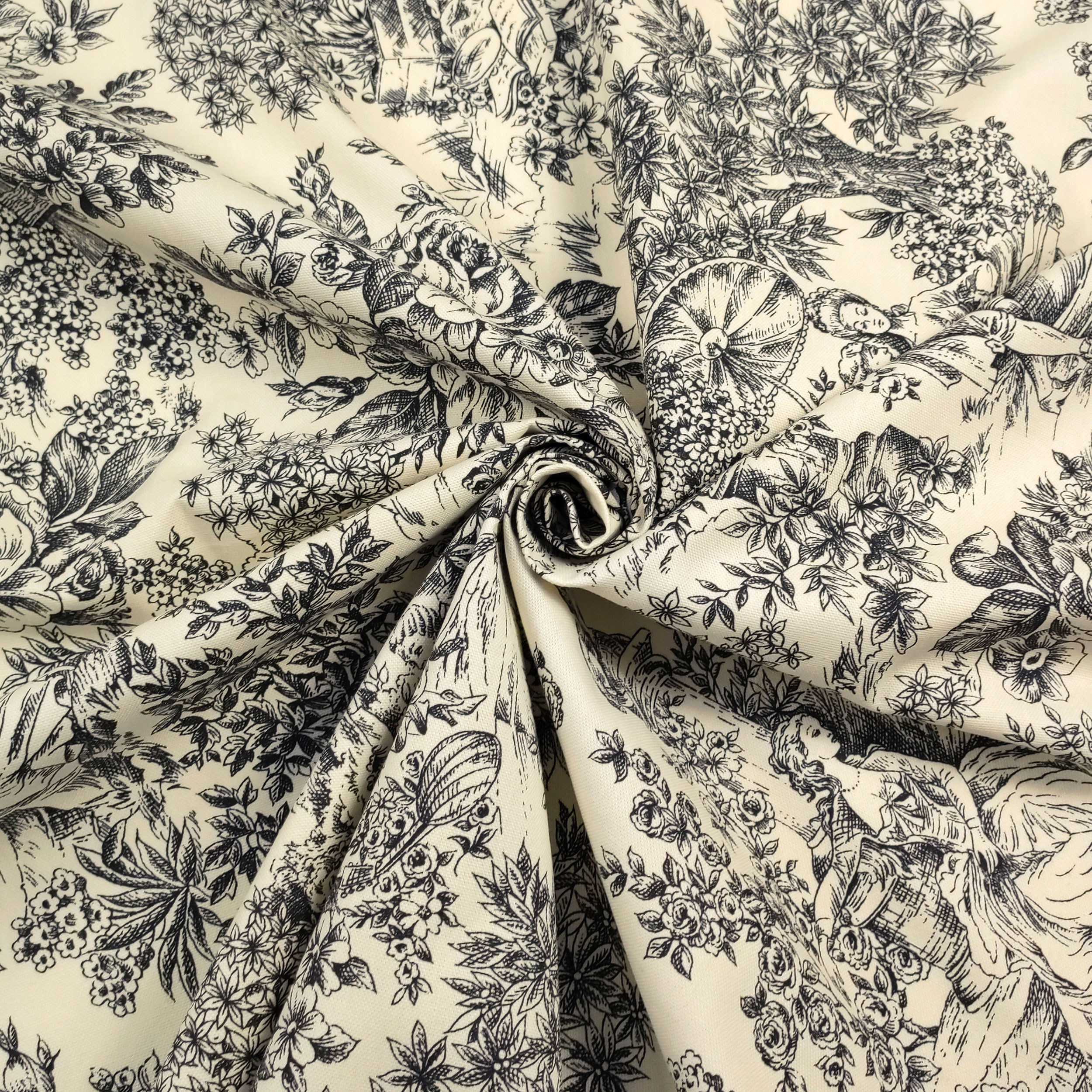 Tessuto Panama Toile De Jouy Nero Sfondo Panna Image