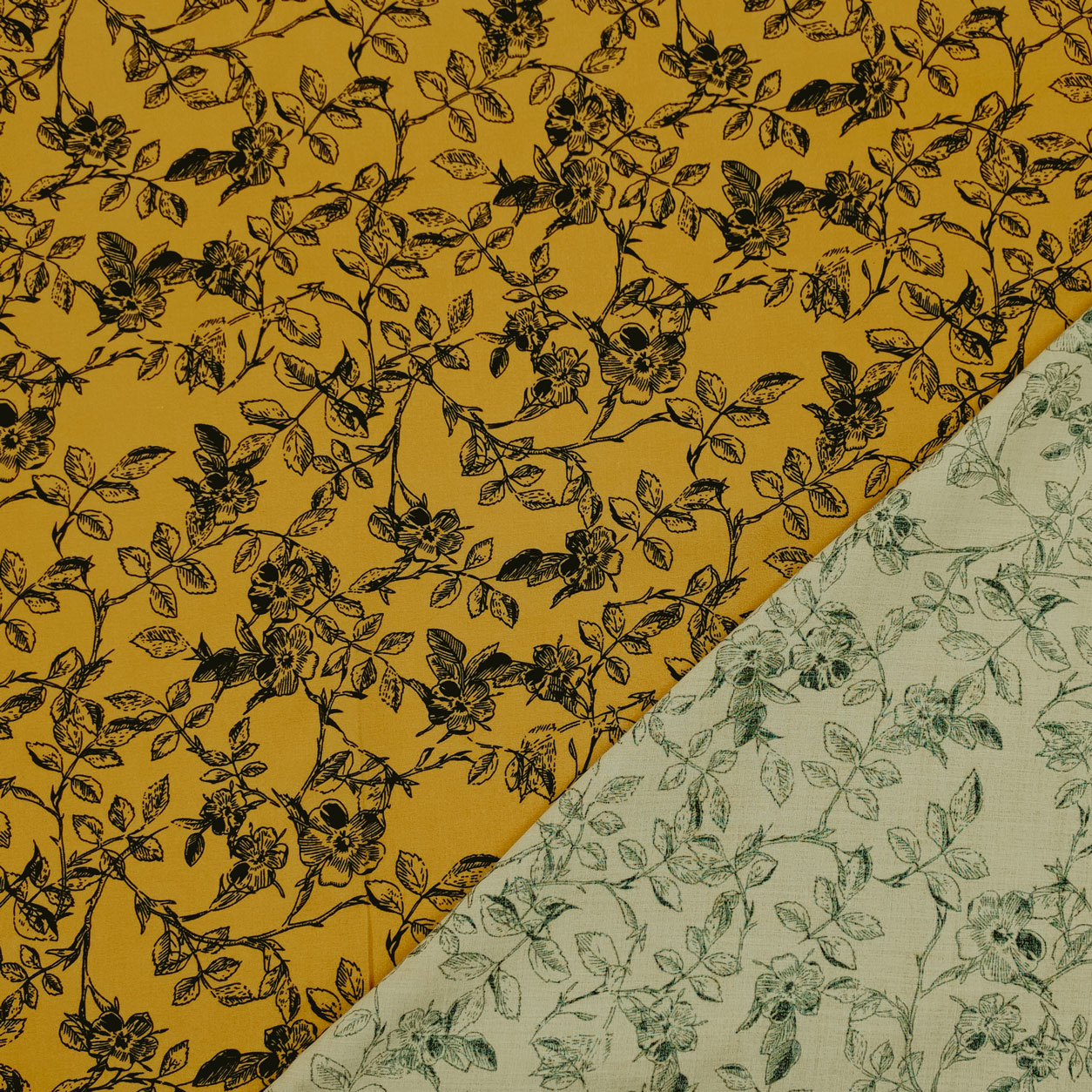 Viscosa tessuto floreale giallo nero