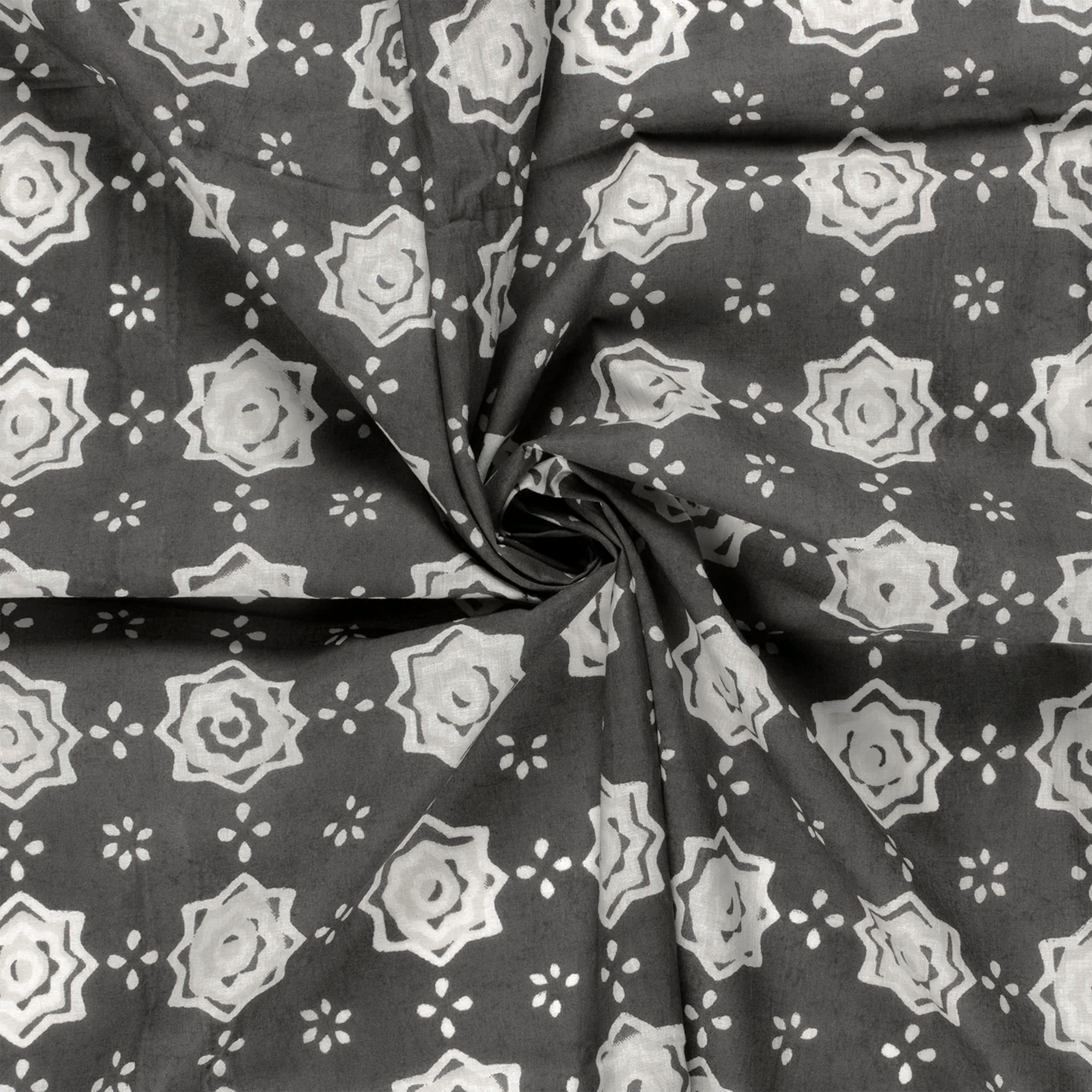Mussola Cotone Fantasia Batik Sfondo Grigio Image
