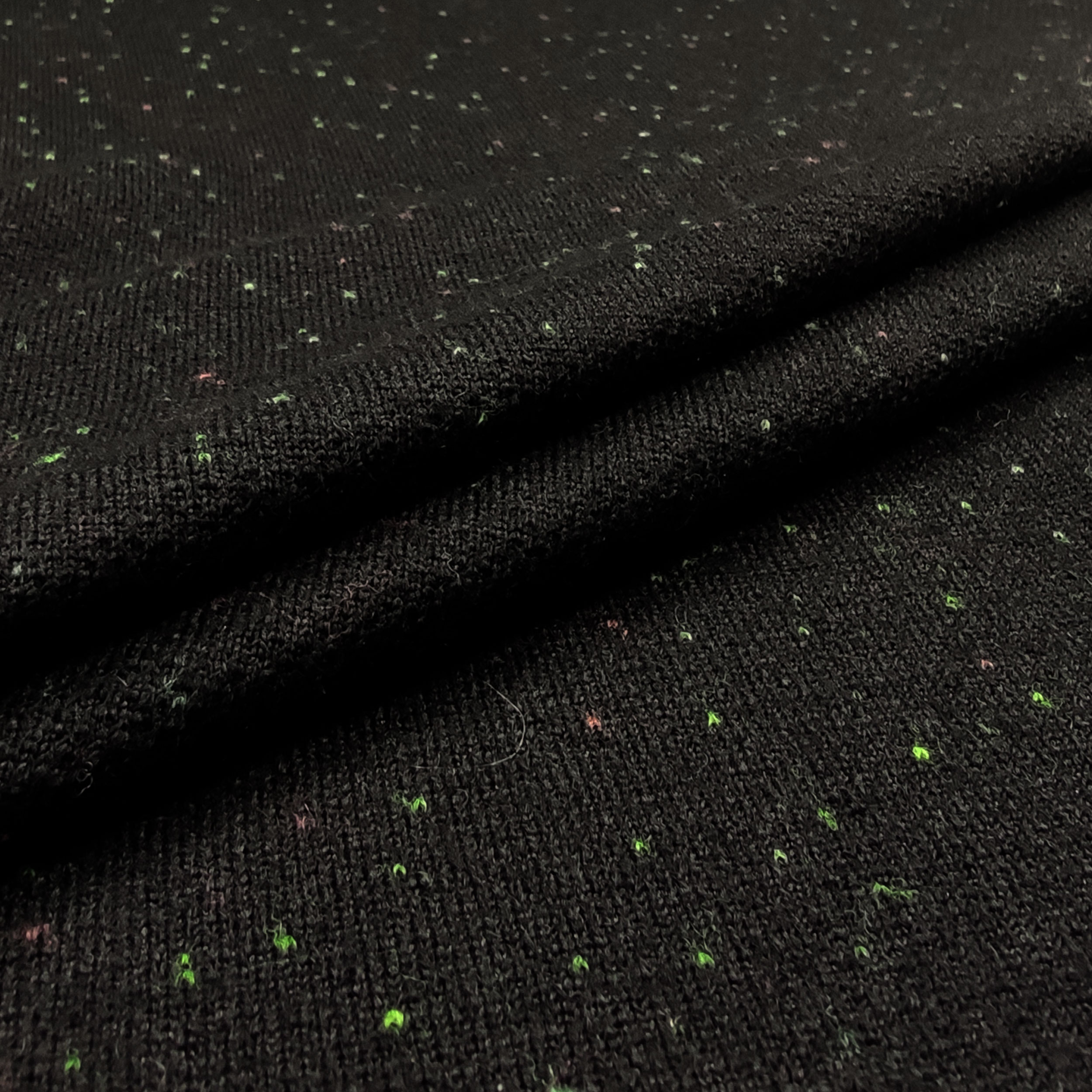 Tessuto per Cappotto Nero Pois Verde Acido