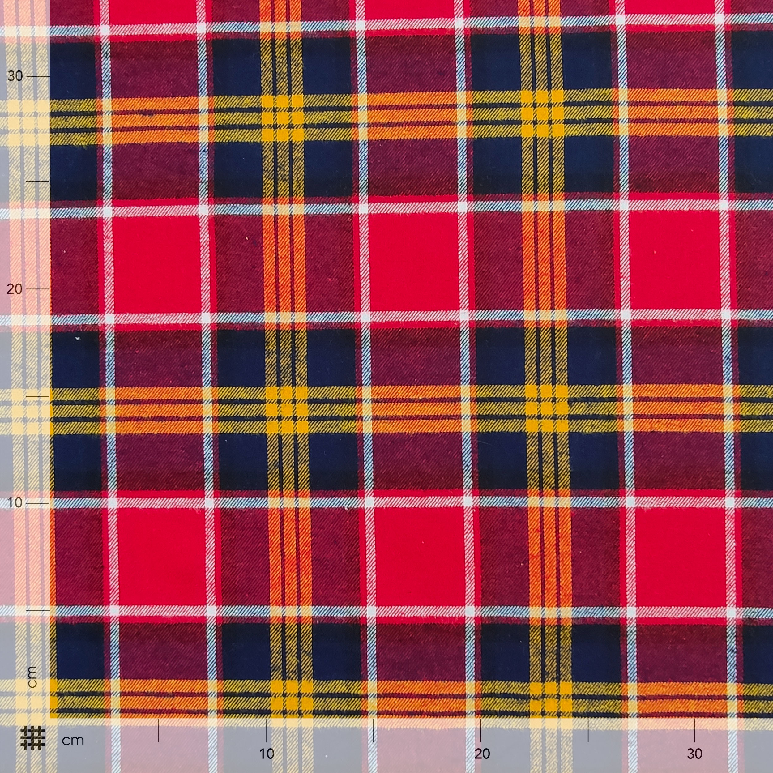 Tessuto Flanella Tartan Rosso Blu Giallo