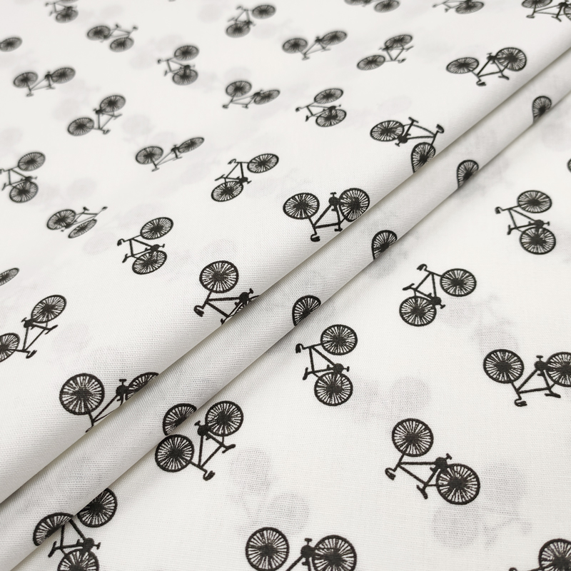 Tessuto Cotone Mini Bici Black and White