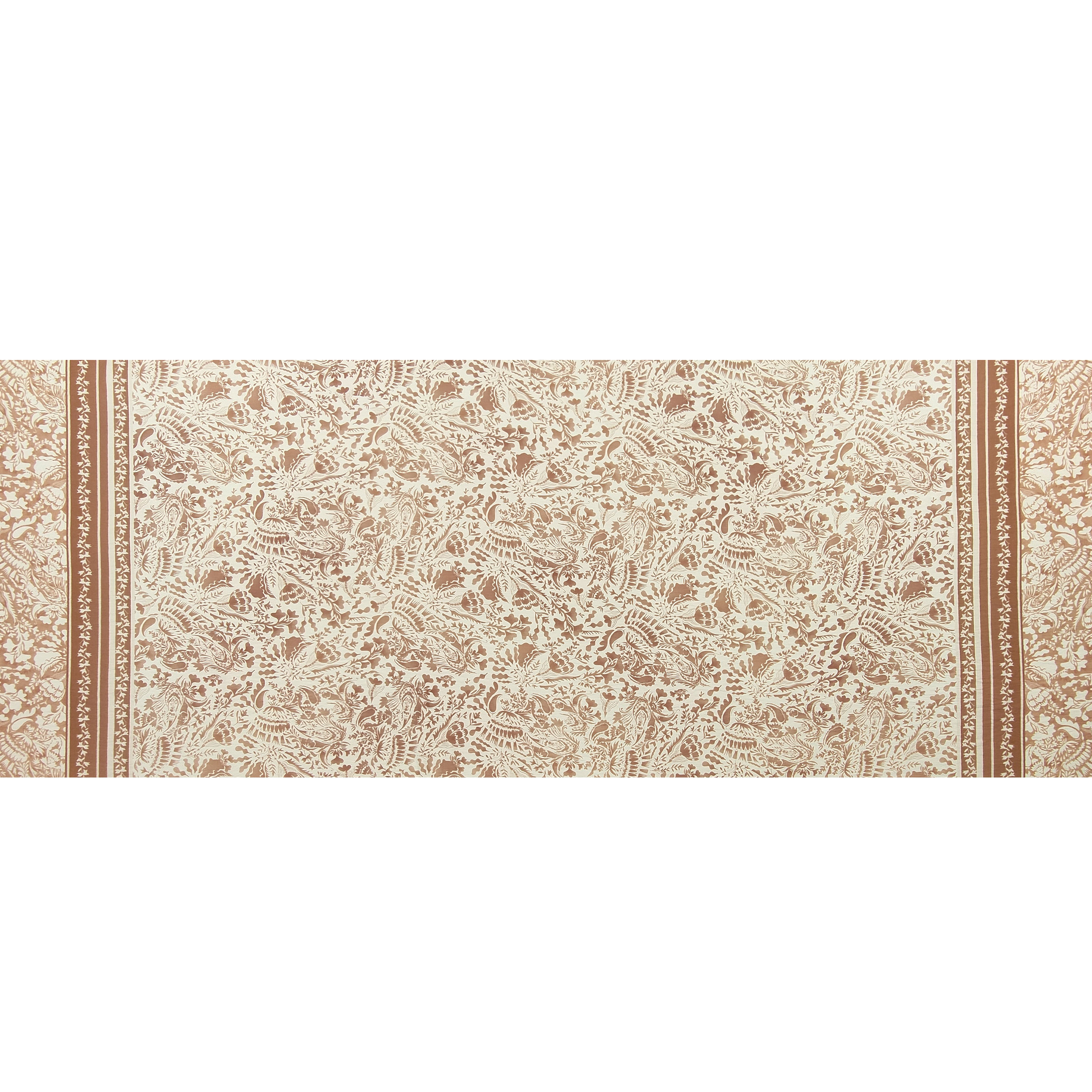 Tessuto di Cotone Doppio Bordo e Fiori Beige