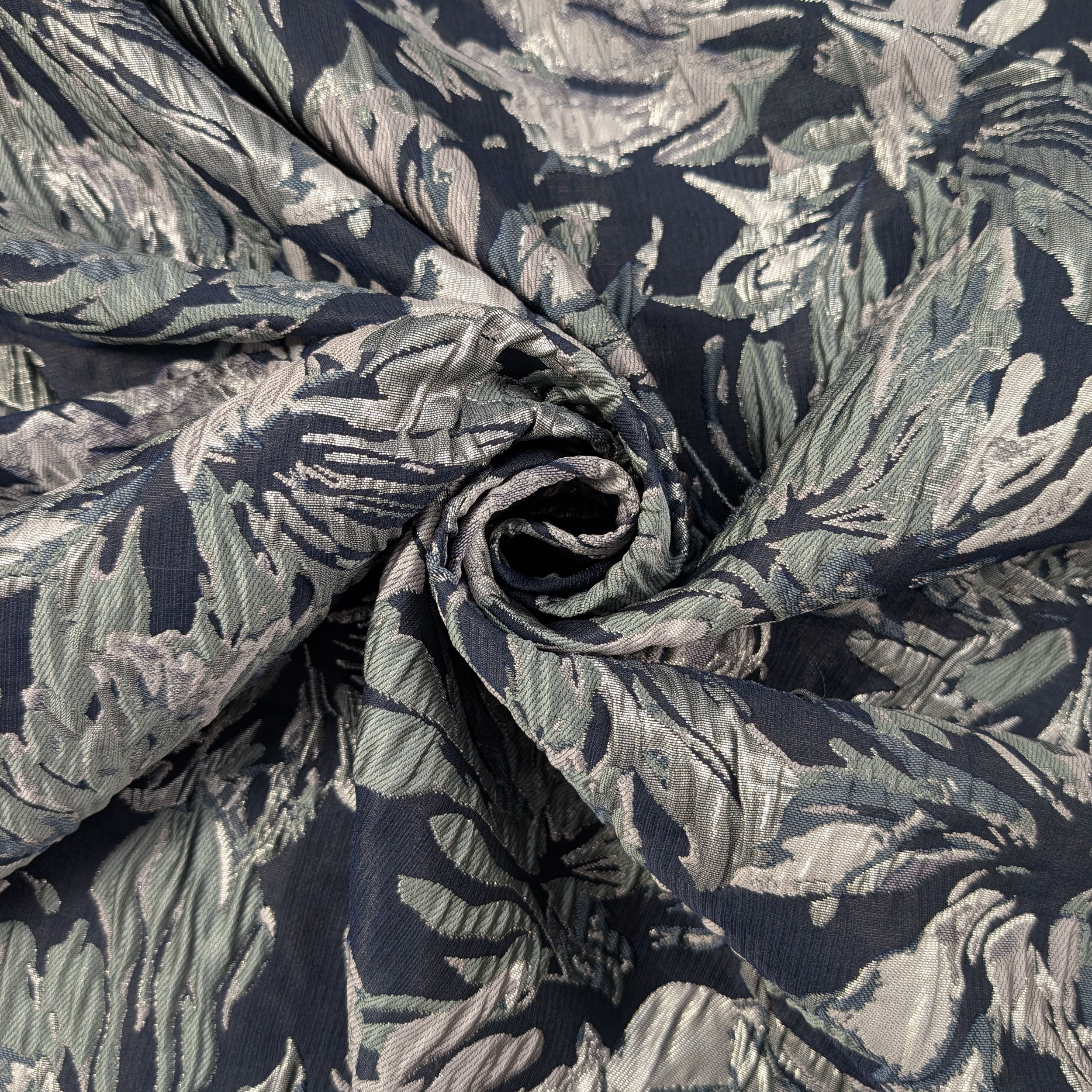 Broccato Moda Fantasia Floreale Blu Scuro Lurex Image