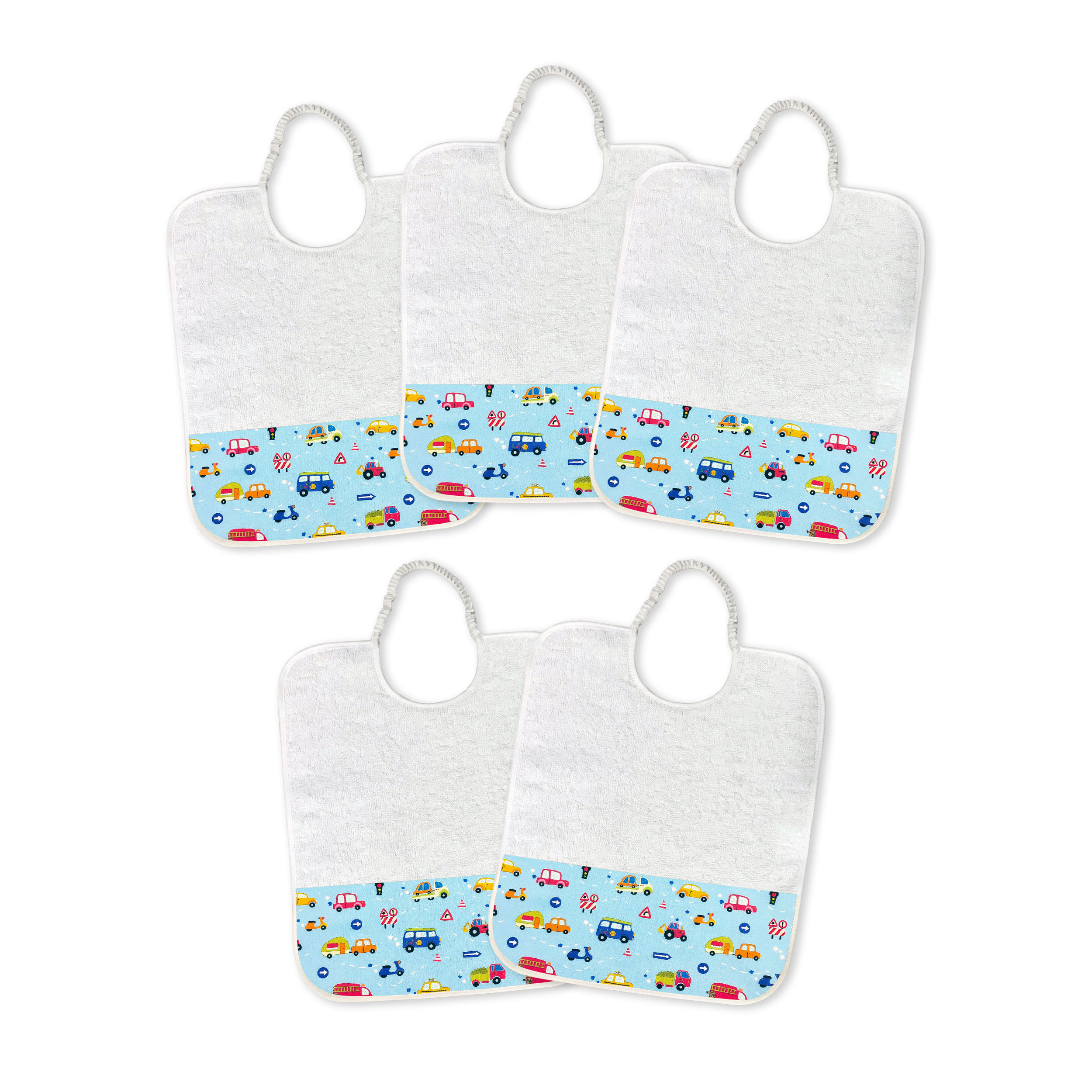 Set 5 Bavaglini Macchinine Sfondo Azzurro