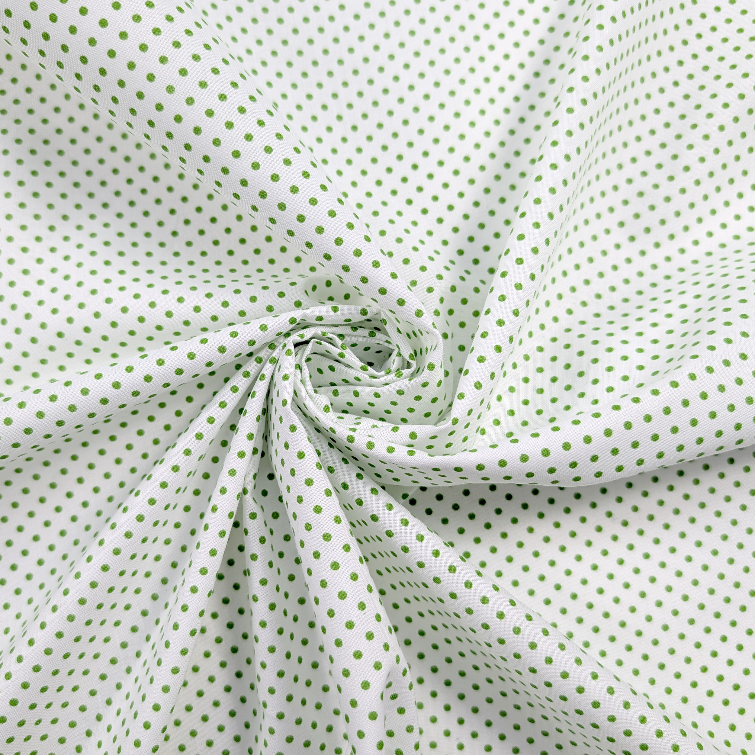 Tessuto Cotone Bianco a Pois Verdi Image