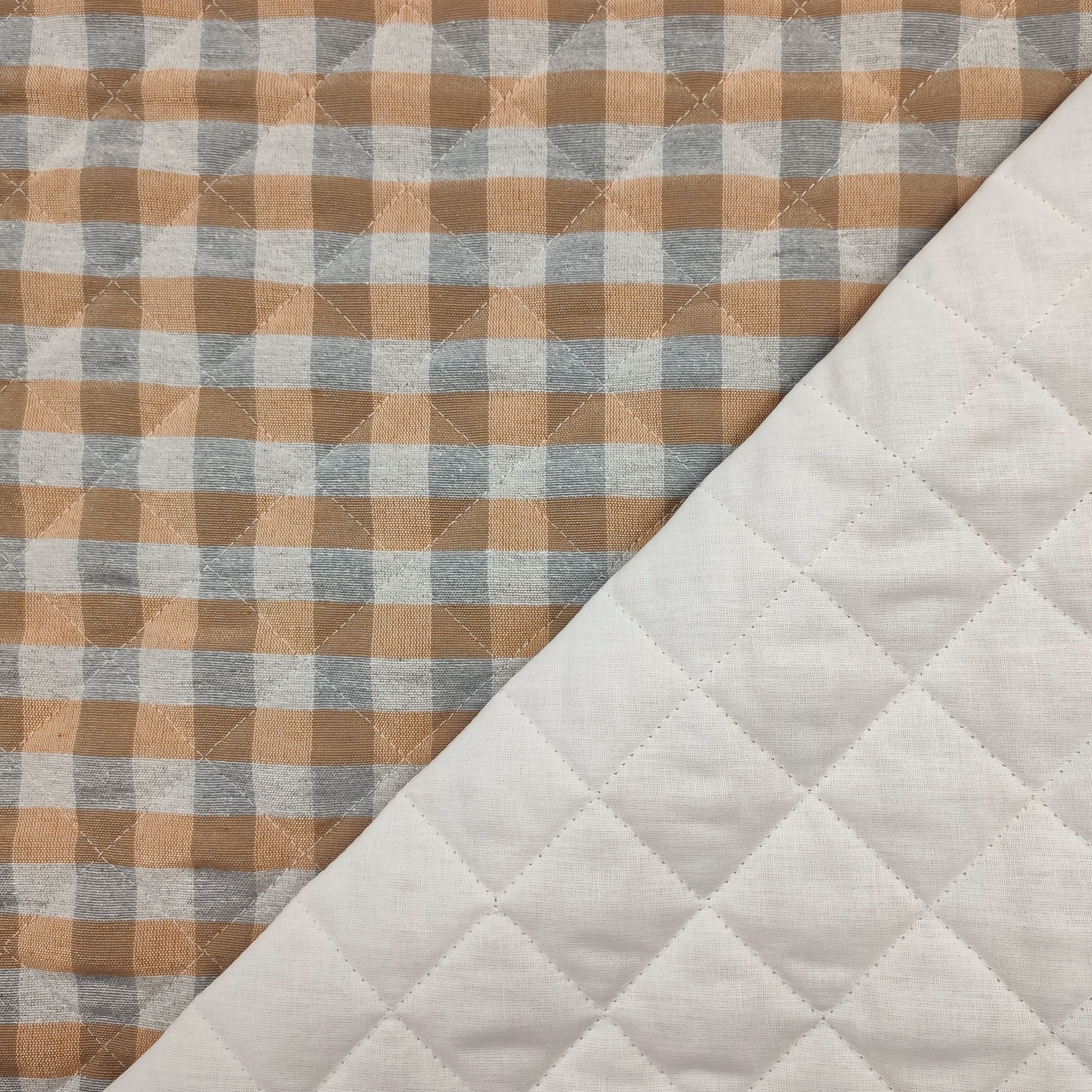 Tessuto Trapuntato Quadretti Arancio e Grigio