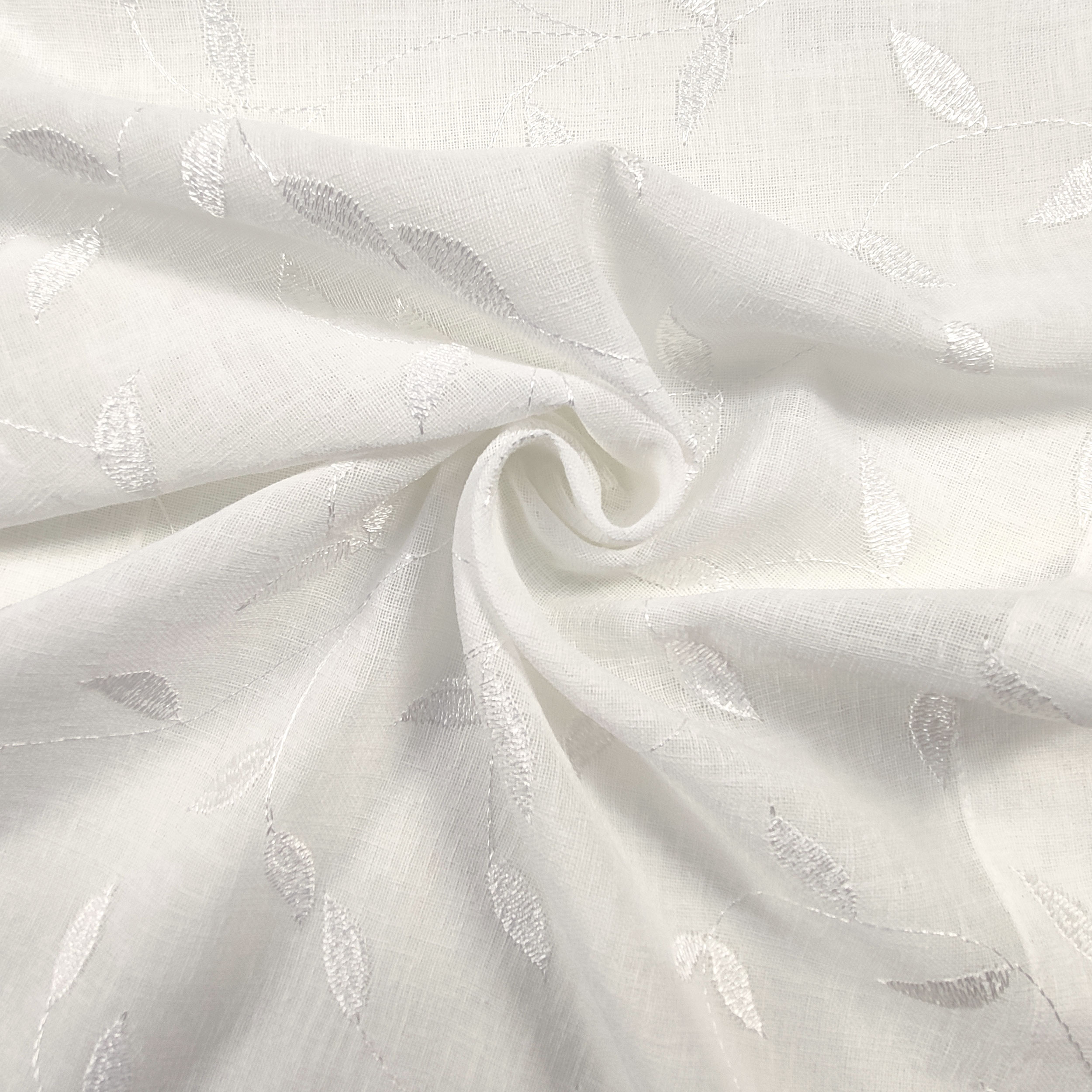 Tessuto Tendino Foglie Eleganti - Bianco
