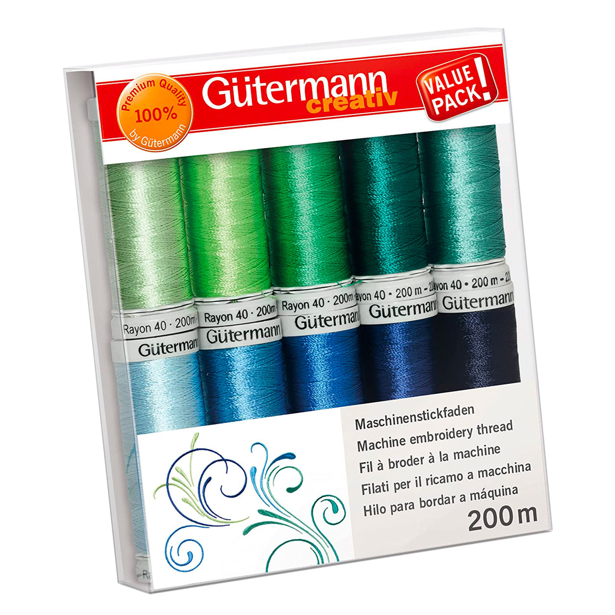 Gutermann Filo per Ricamo a Macchina Rayon 10 Bobine Toni Freddi