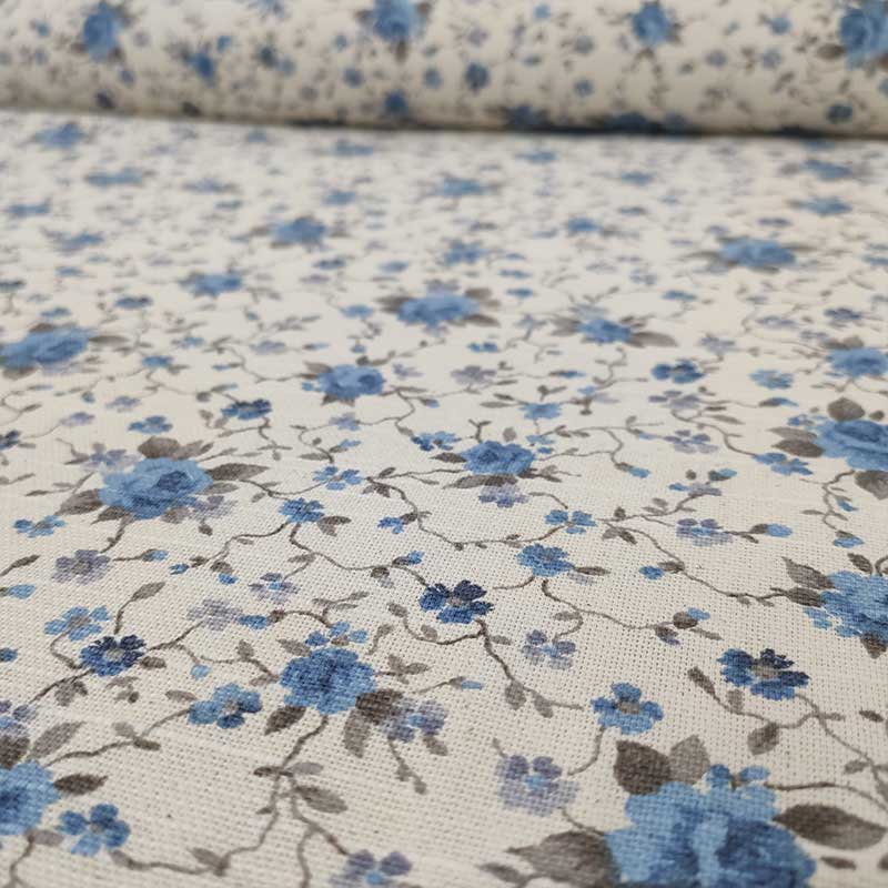 Tessuto Misto Cotone Fiorellini Azzurro Image