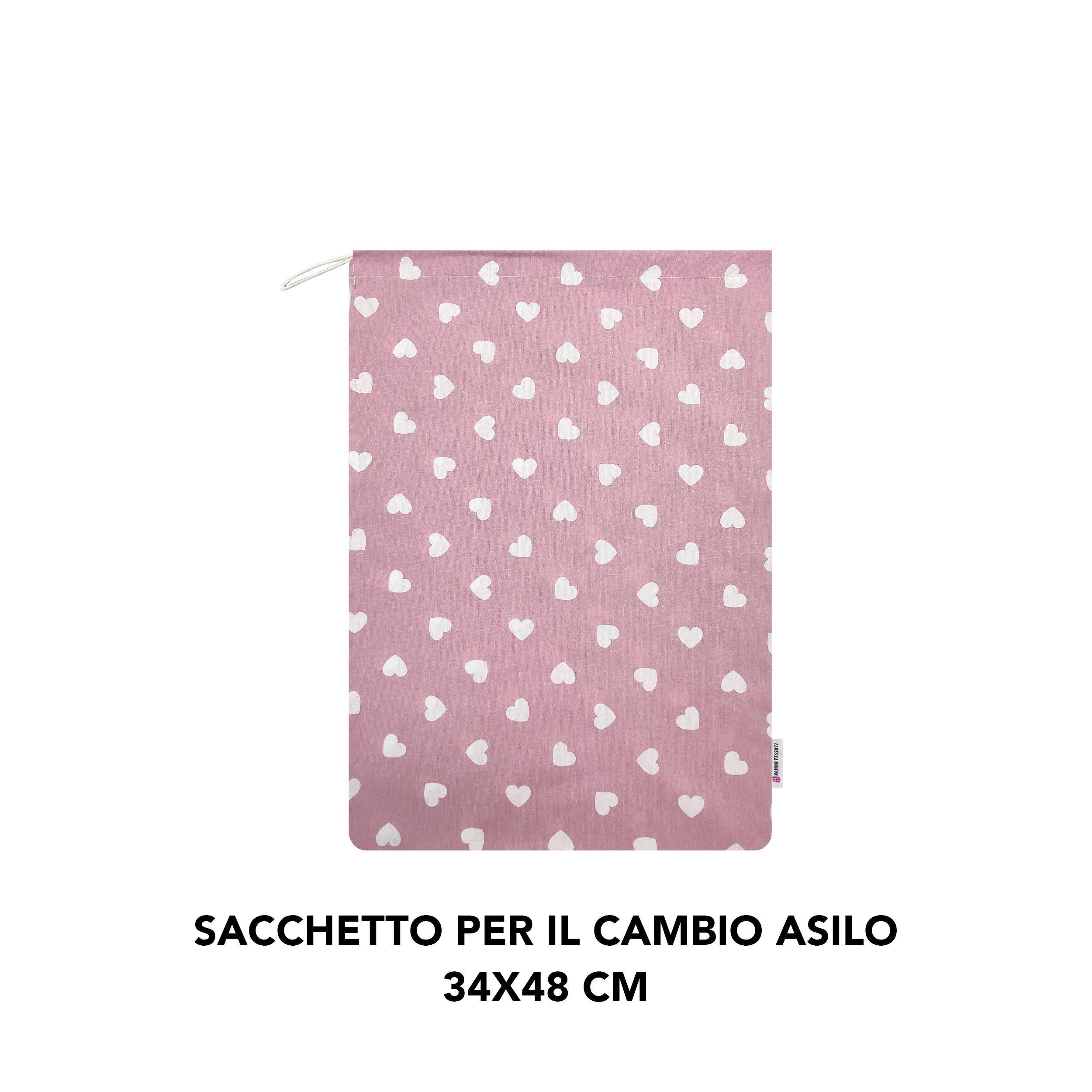 Sacchetto per il Cambio Asilo Cuori Bianchi Sfondo Rosa Antico
