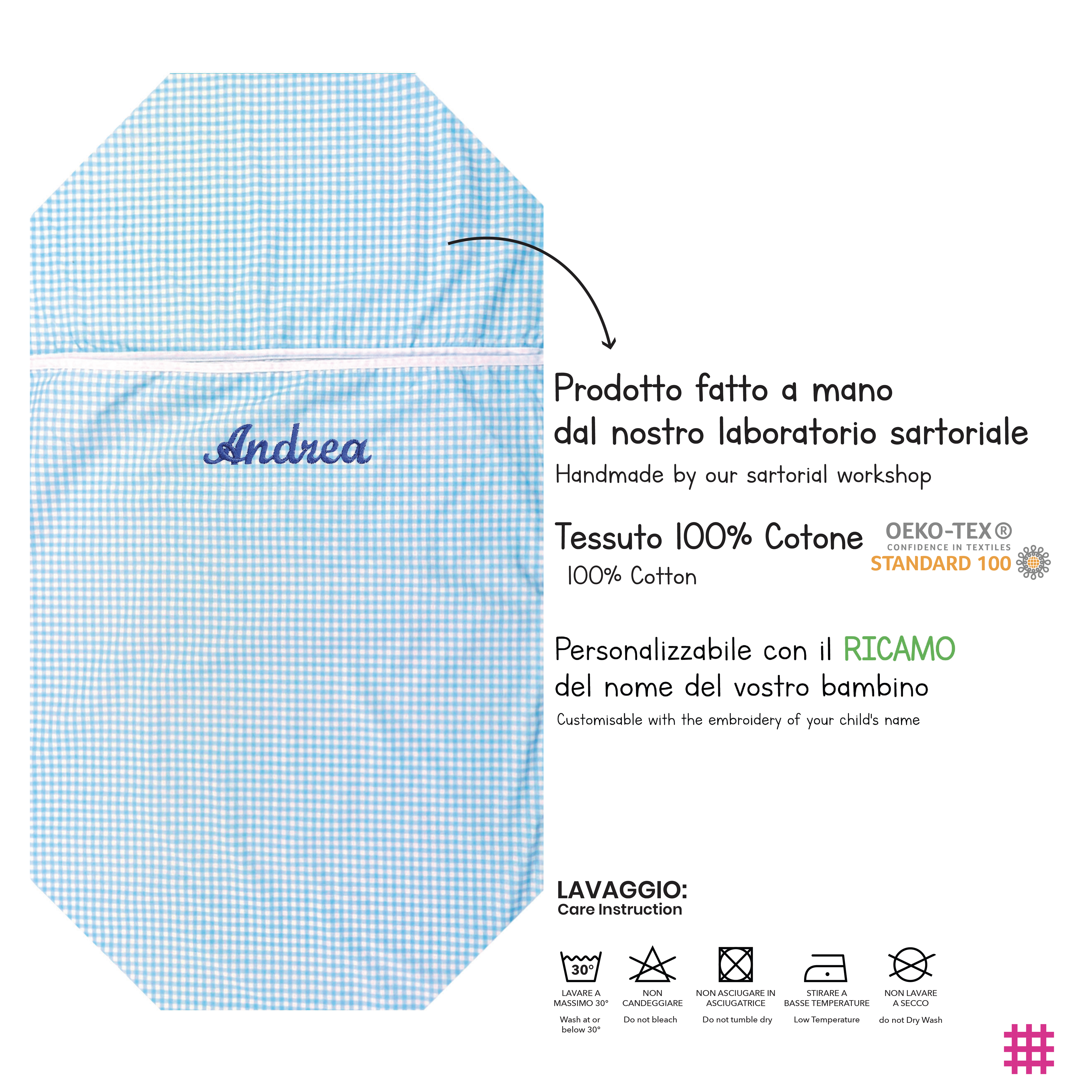 Sacco Nanna Estivo Sagomato per Brandine Quadretti Azzurro Image