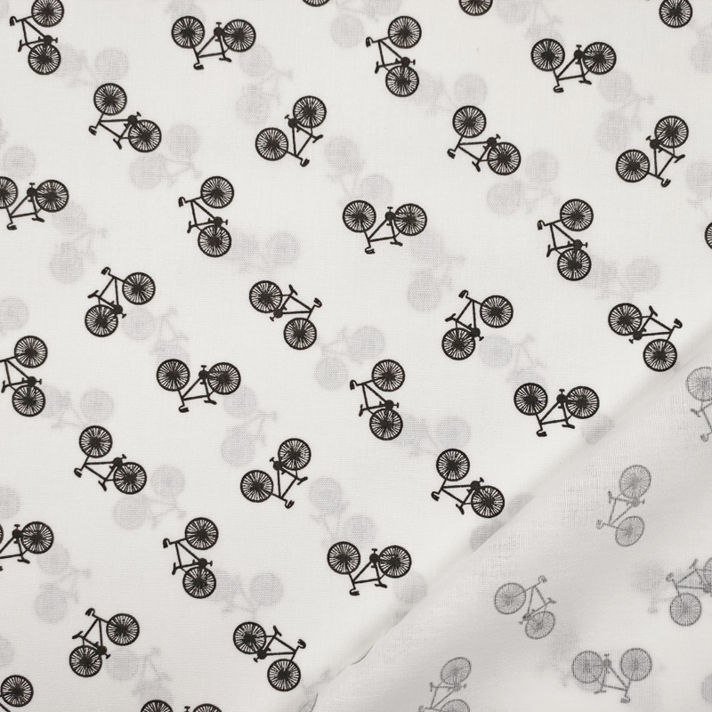 Tessuto Cotone Mini Bici Black and White