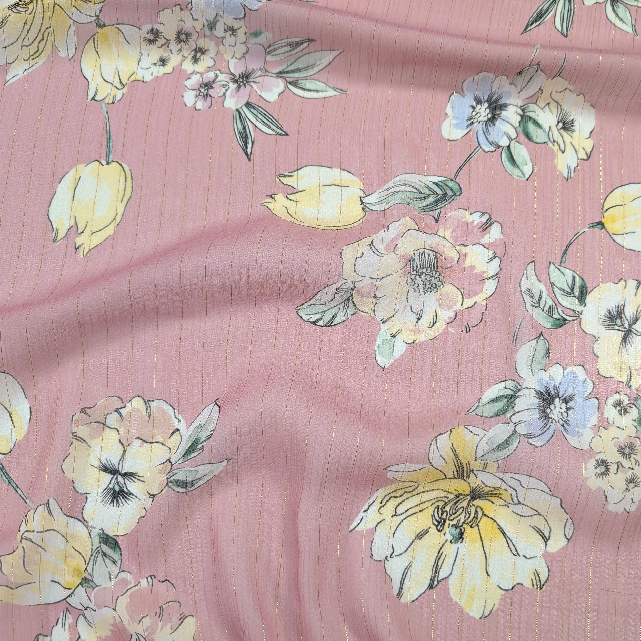 Chiffon Lurex Fiori e Righe Sfondo Rosa Image