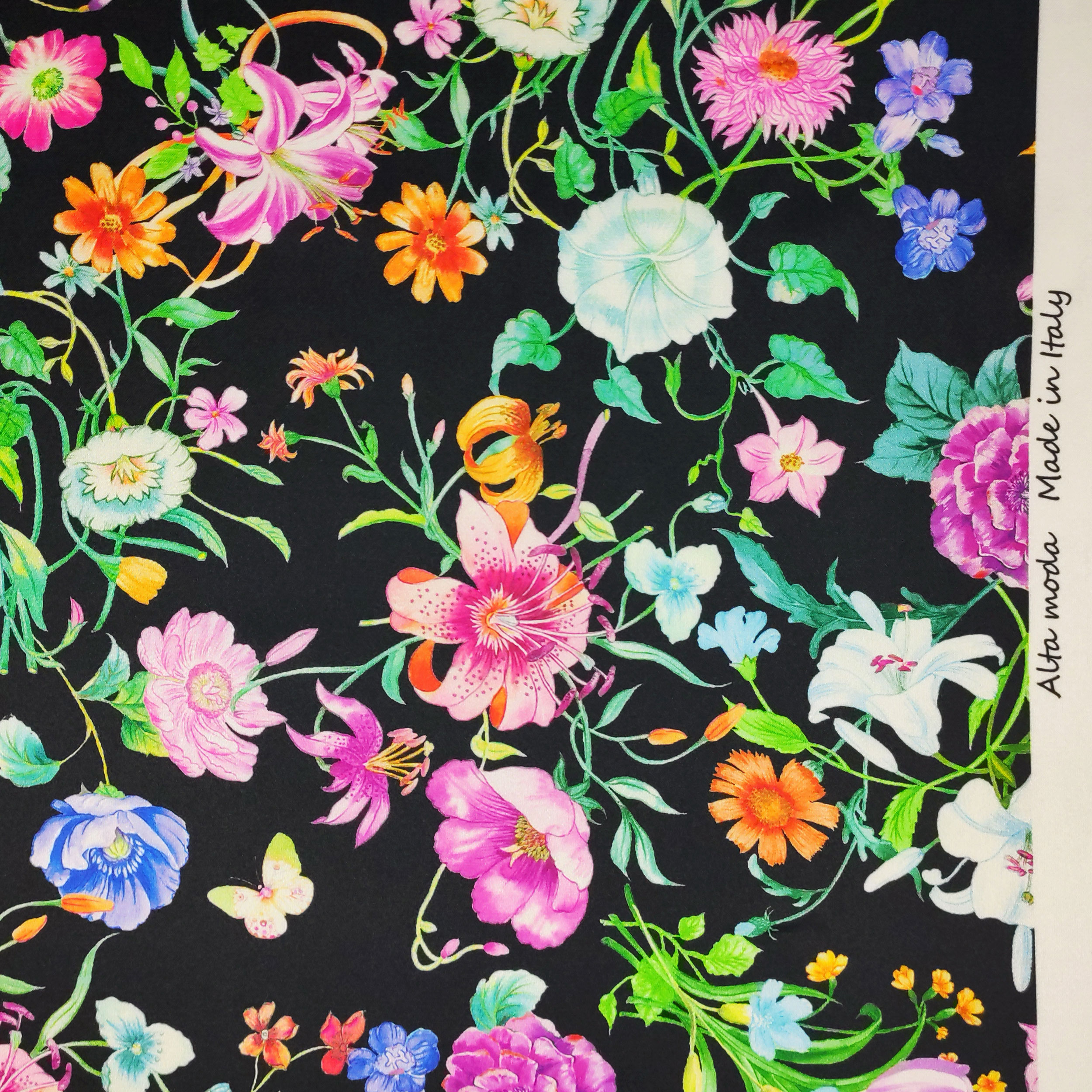 Rasetto Elasticizzato Setato Moda Nero con Fiori