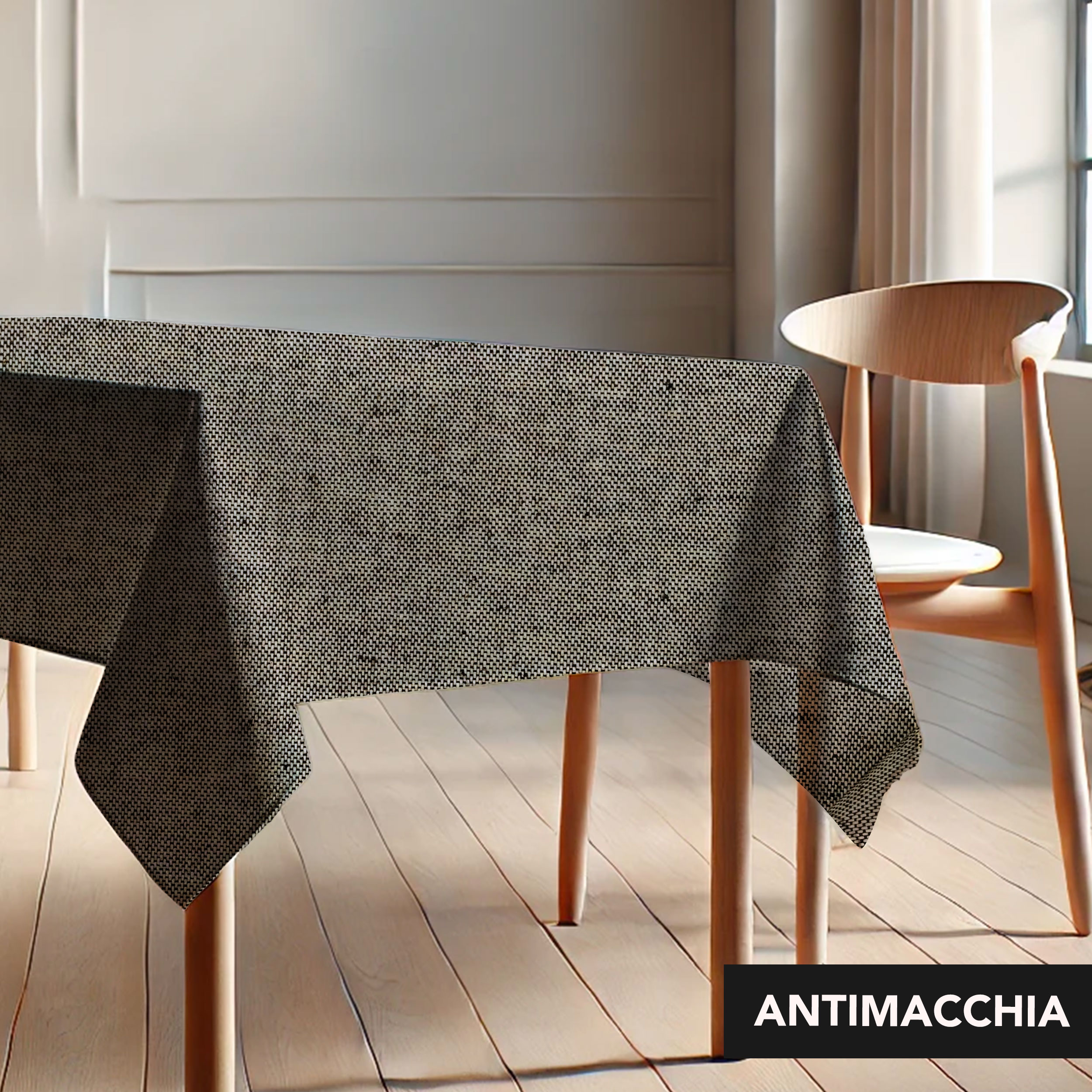 Tovaglia Confezionata Resinata Grigio e Nero Melange