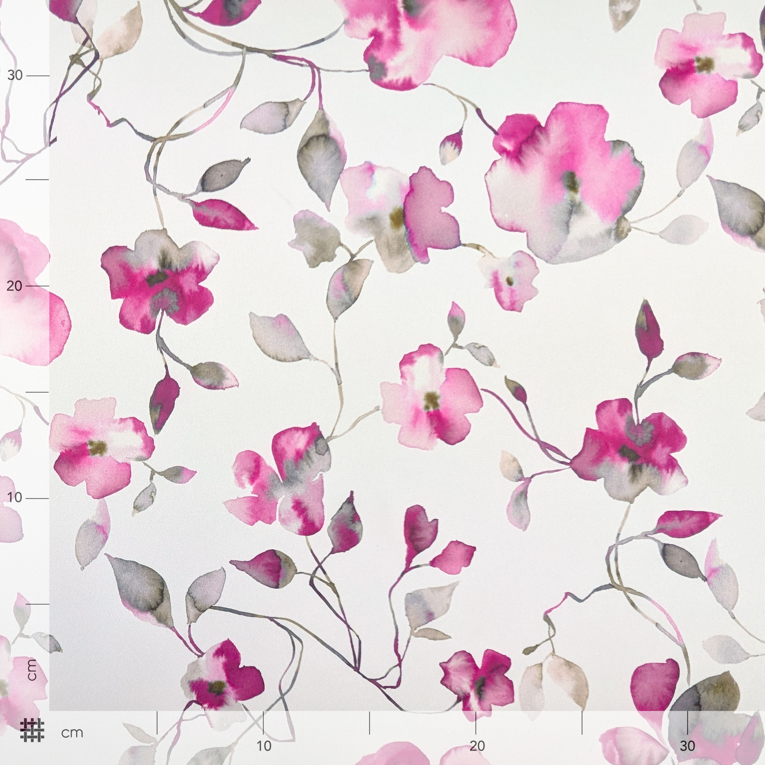 Raso Setato Alta Moda Fiori Acquerellati Fuxia Image