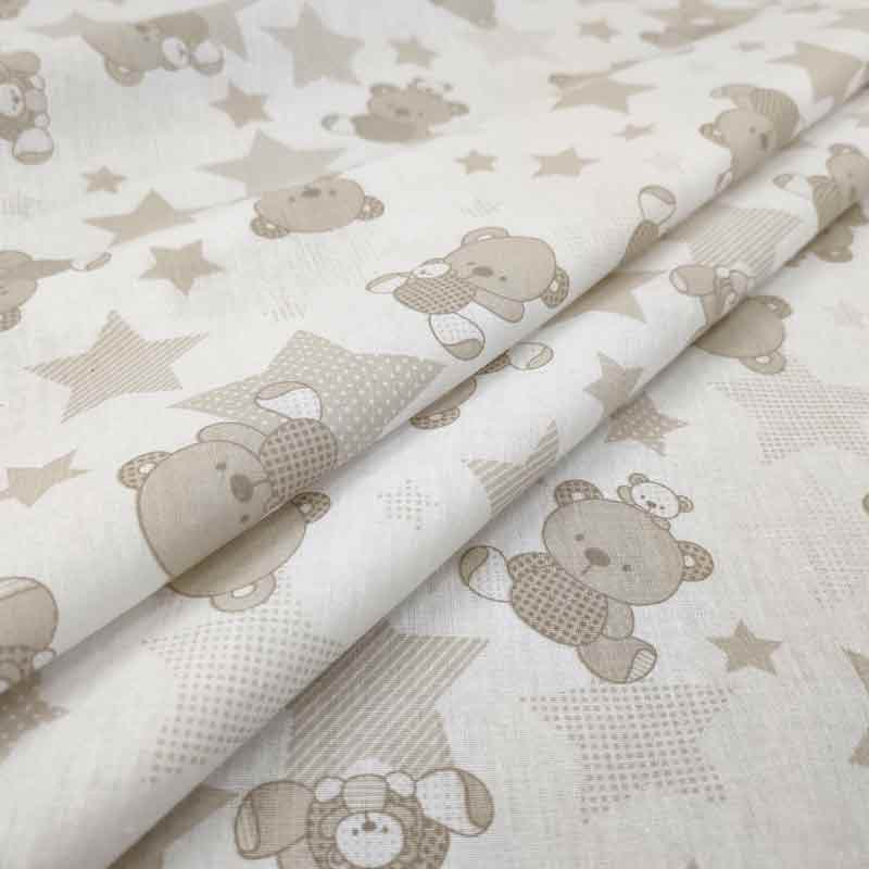 Rasatello Cotone Orsetti e Stelle Beige