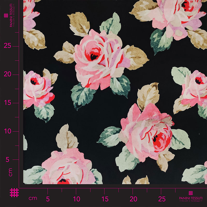 Raso di Seta Fantasia Rose Sfondo Nero