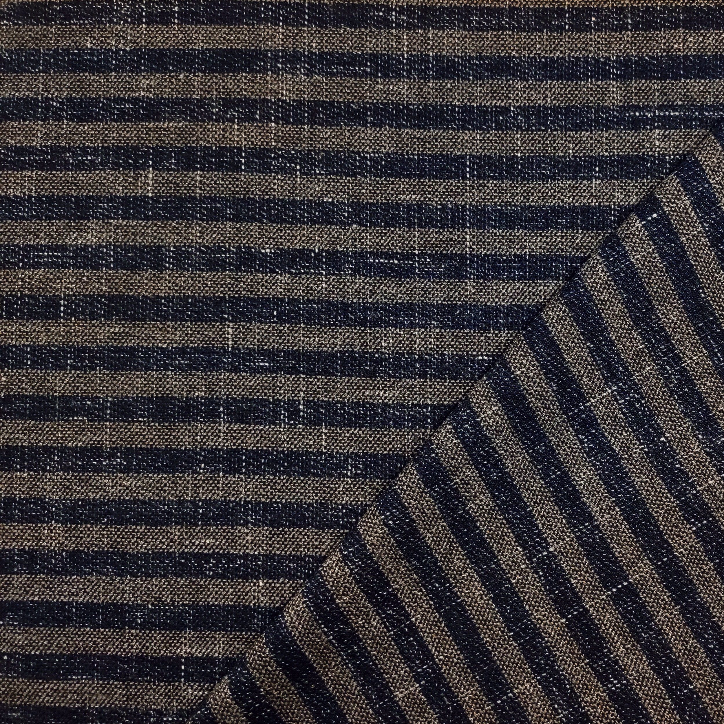 Tessuto Cotone Lino Riga Blu
