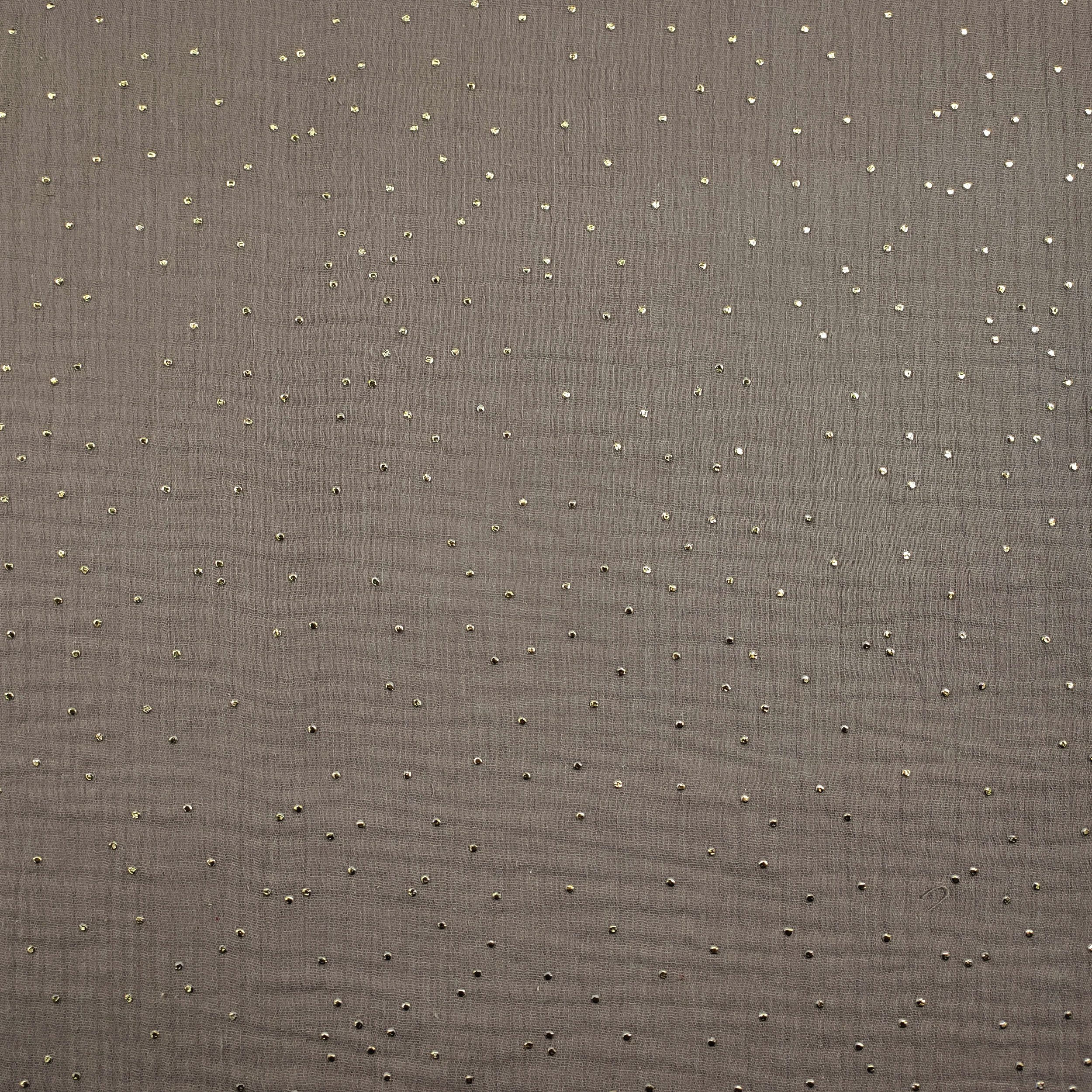 Mussola Cotone Beige con Pois Oro