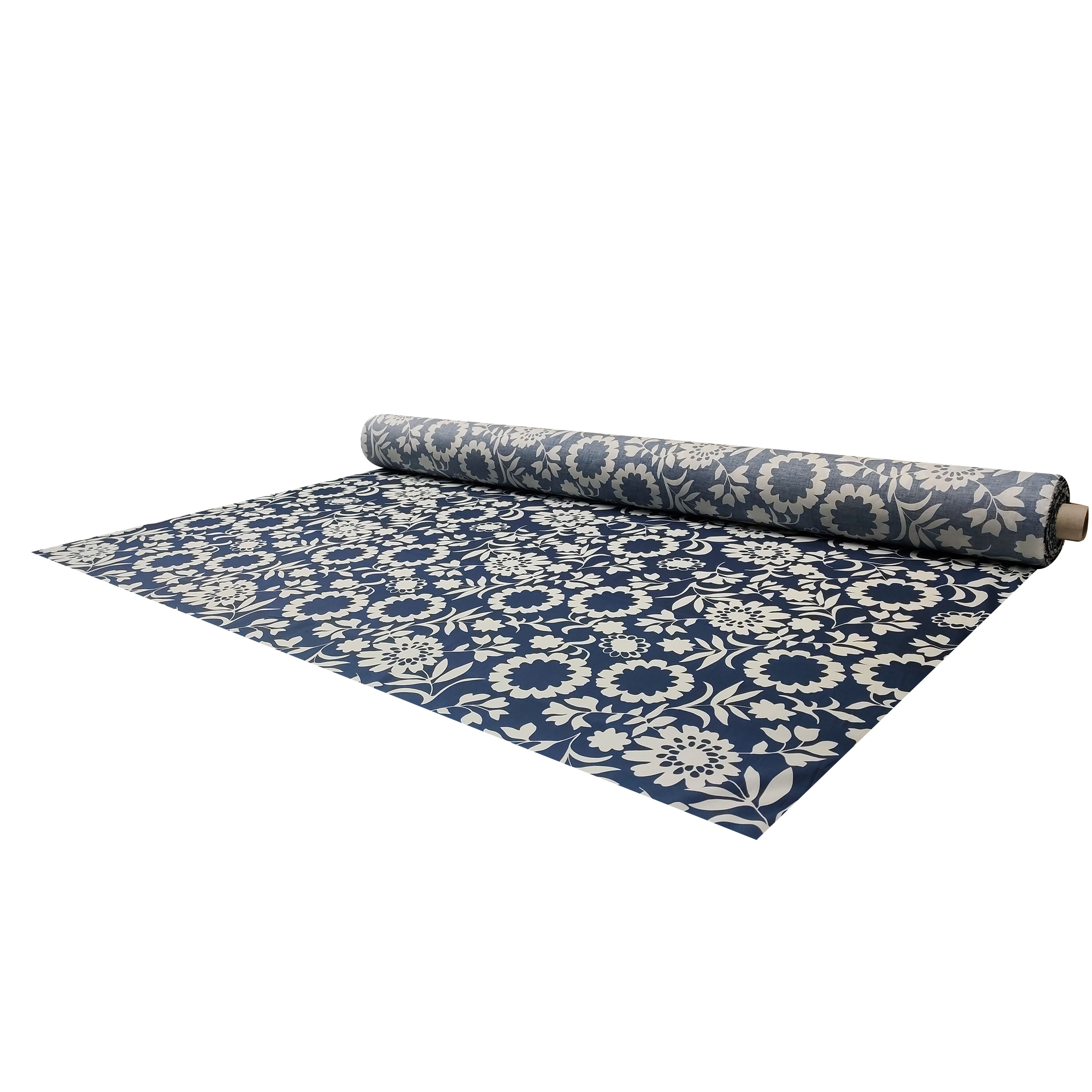 Tessuto Cotone Fiori Bianchi Sfondo Blu Image