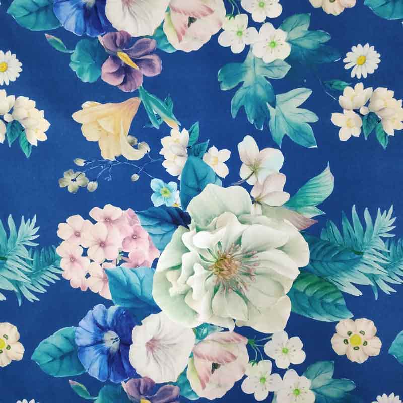 Tessuto arredamento fiori estivi bluette