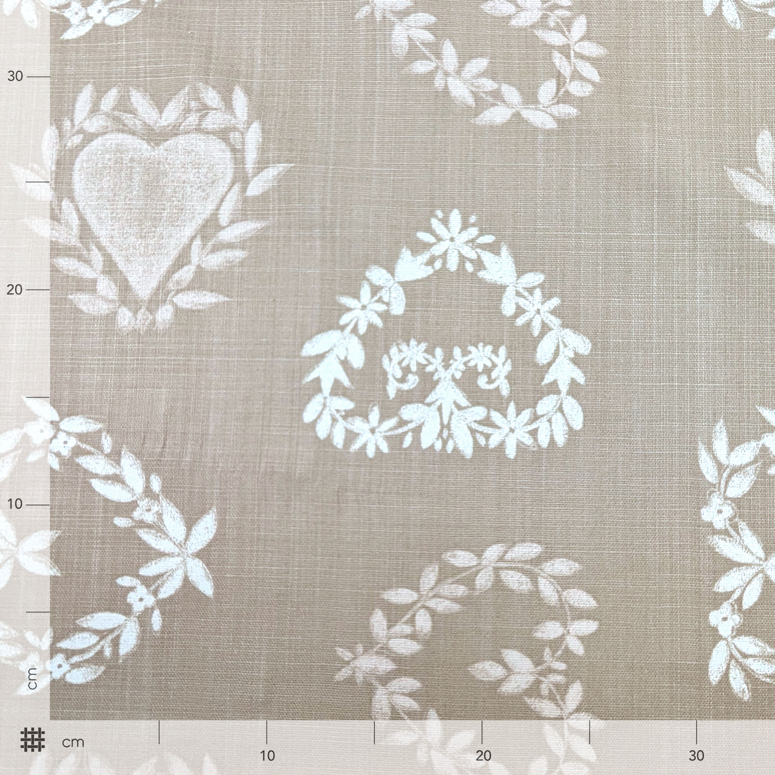 Cotone Lino Arredo Fiori e Cuori Shabby Image