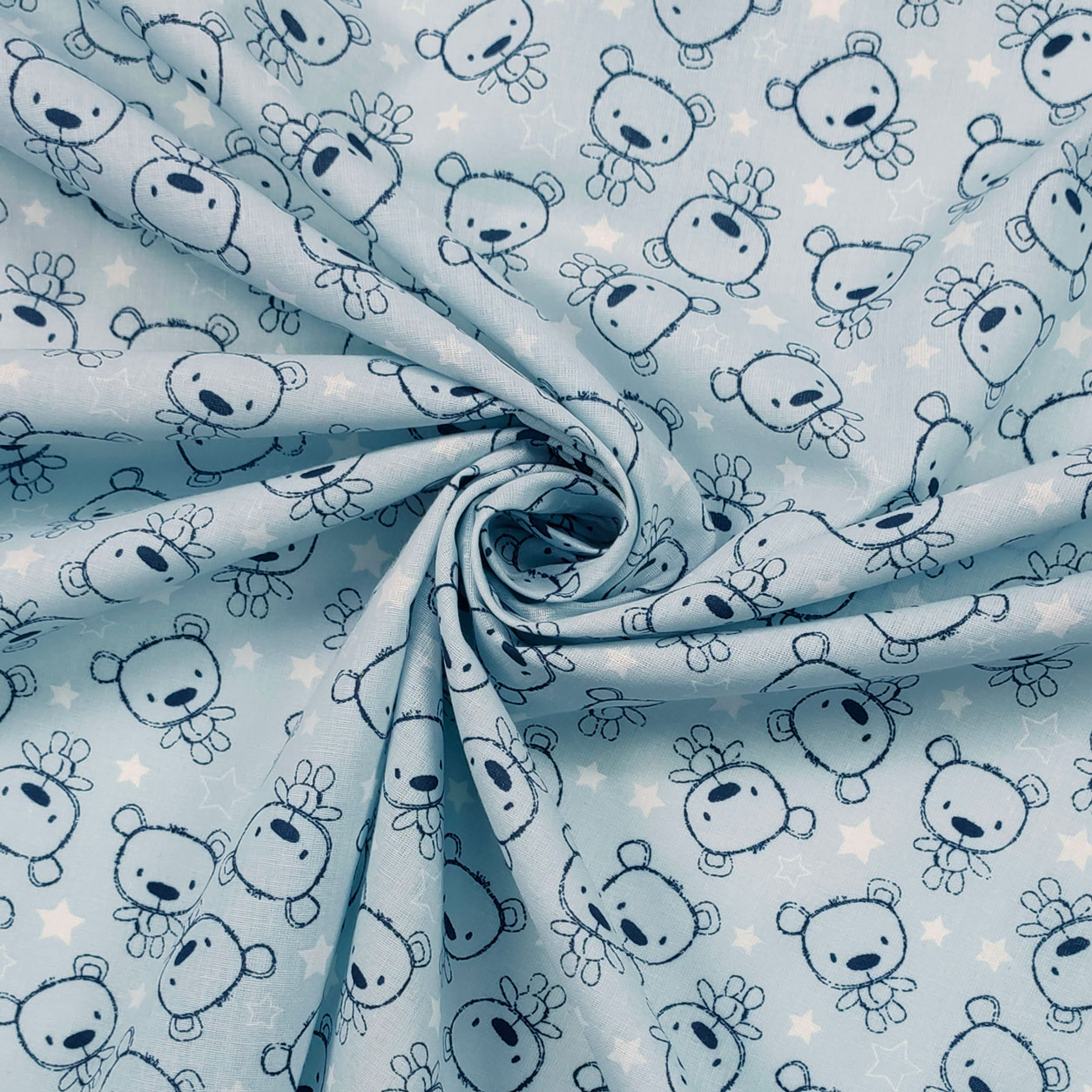 Cotone tessuto orsetti sfondo azzurro